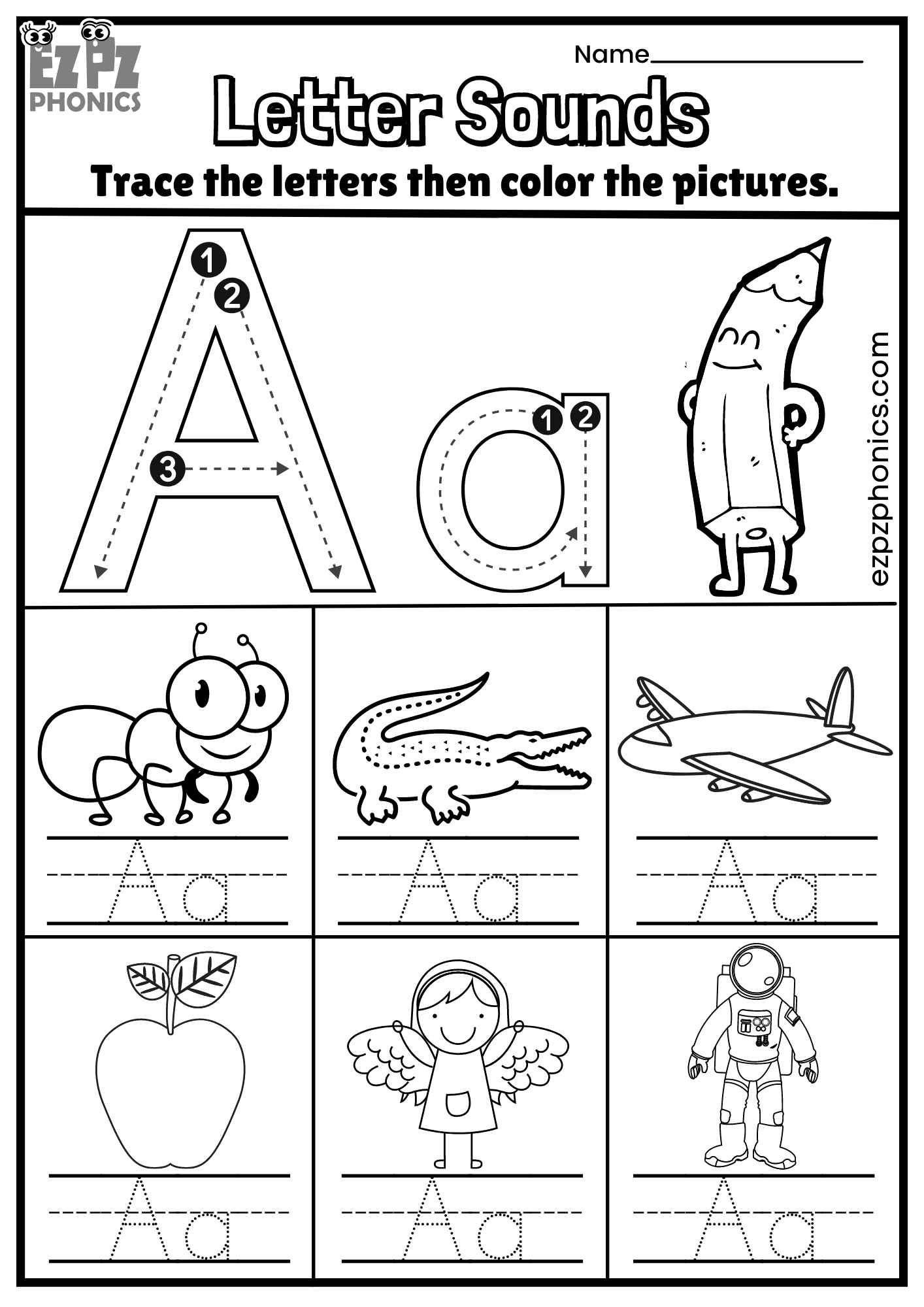 Letter Aa Trace And Color The Pictures Free PDF Download Ezpzphonics