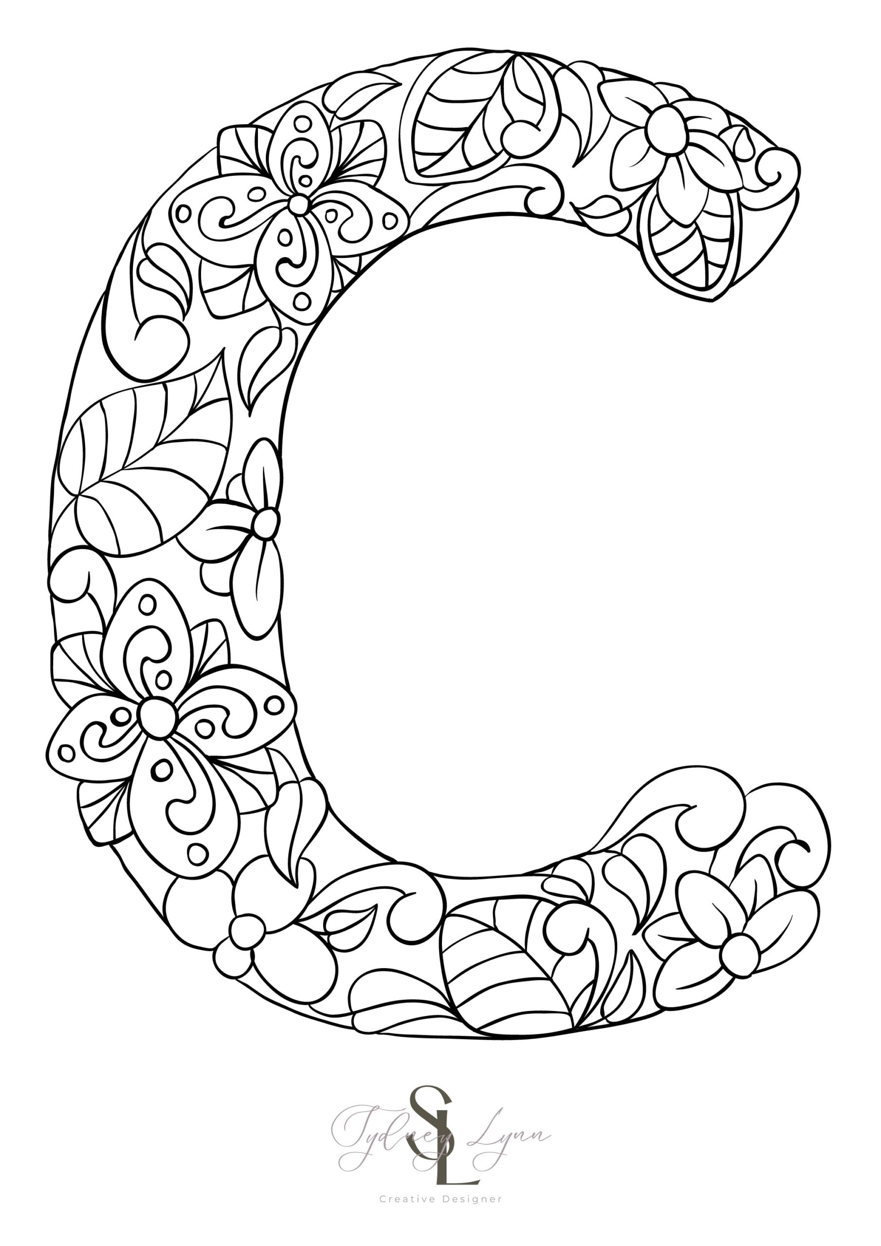 Letter c Coloring Sheet Adult Kids Anxiety Etsy