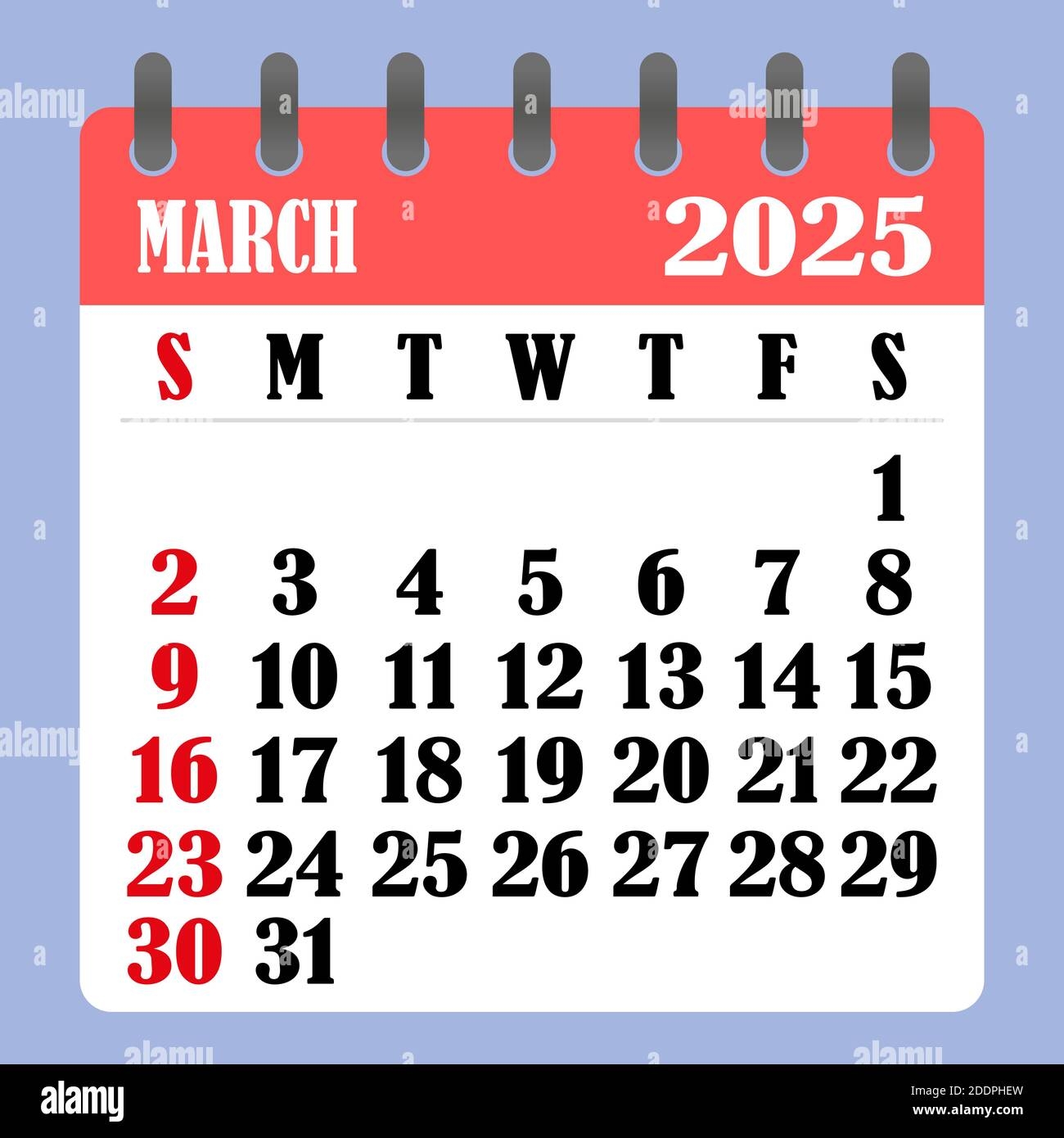 Letter Calendar For March 2025 The Week Begins On Sunday Time Planning And Schedule Concept Flat Design Removable Calendar For The Month Vector Stock Vector Image Art Alamy