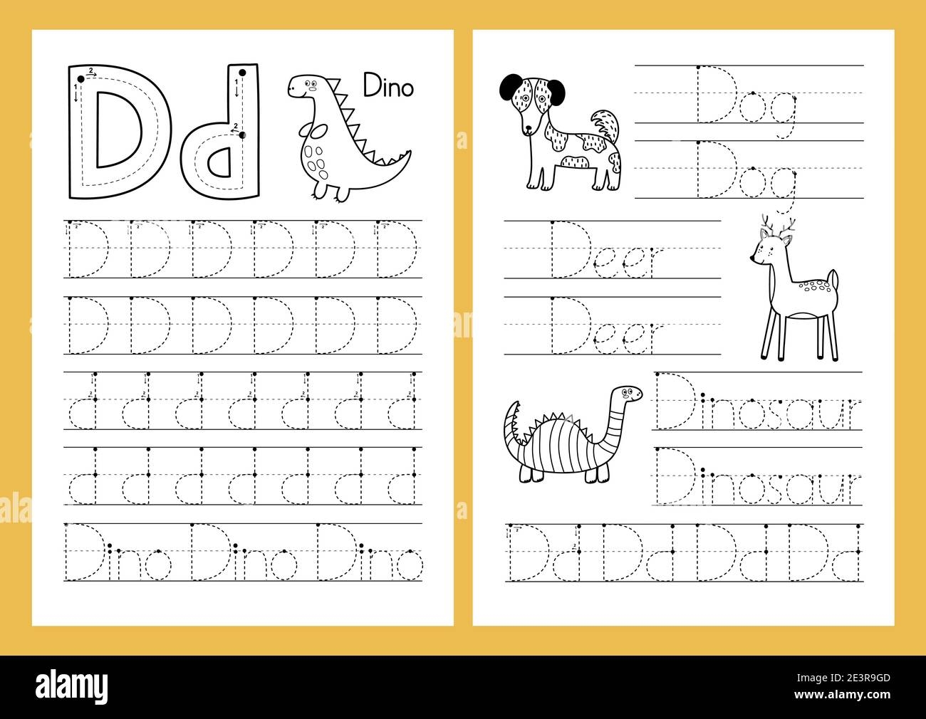 Letter D Tracing Practice Worksheet Set Learning Alphabet Activity Page Stock Vector Image Art Alamy