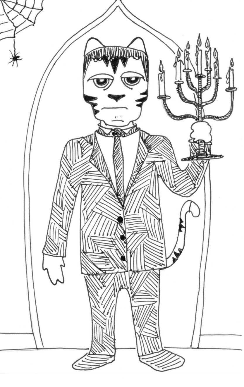 kitty kat addams family coloring page