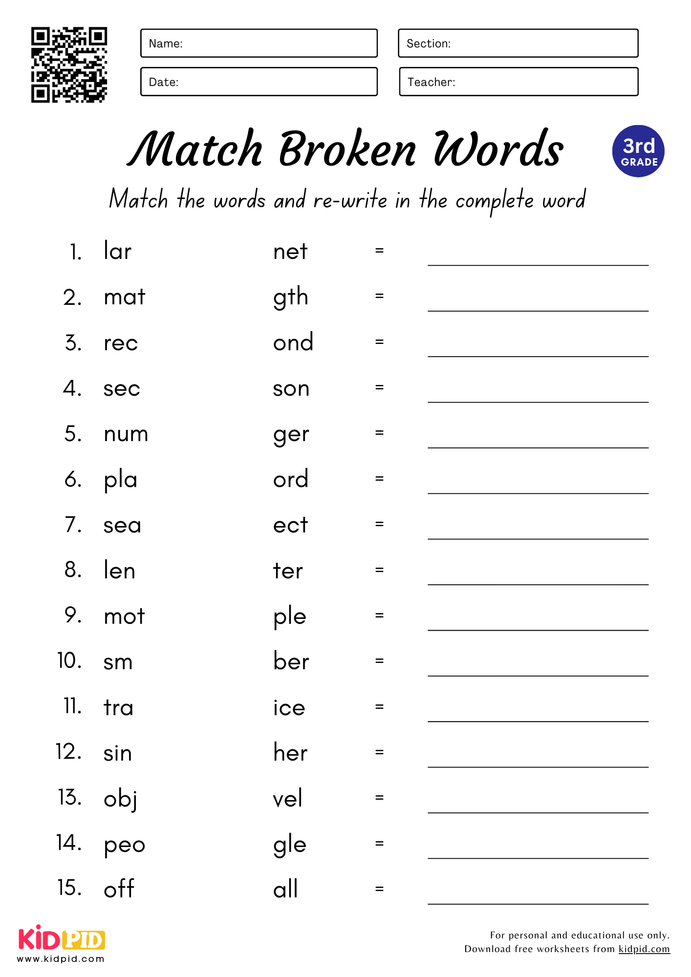3rd grade printable worksheets