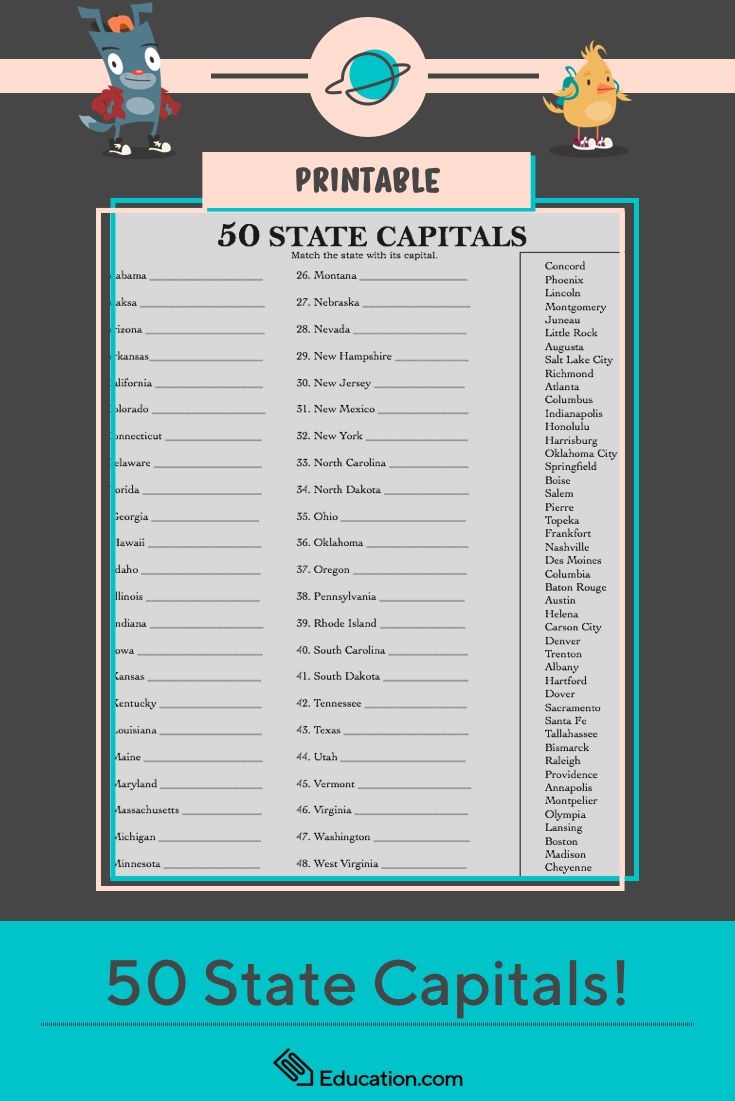 states and capitals worksheets