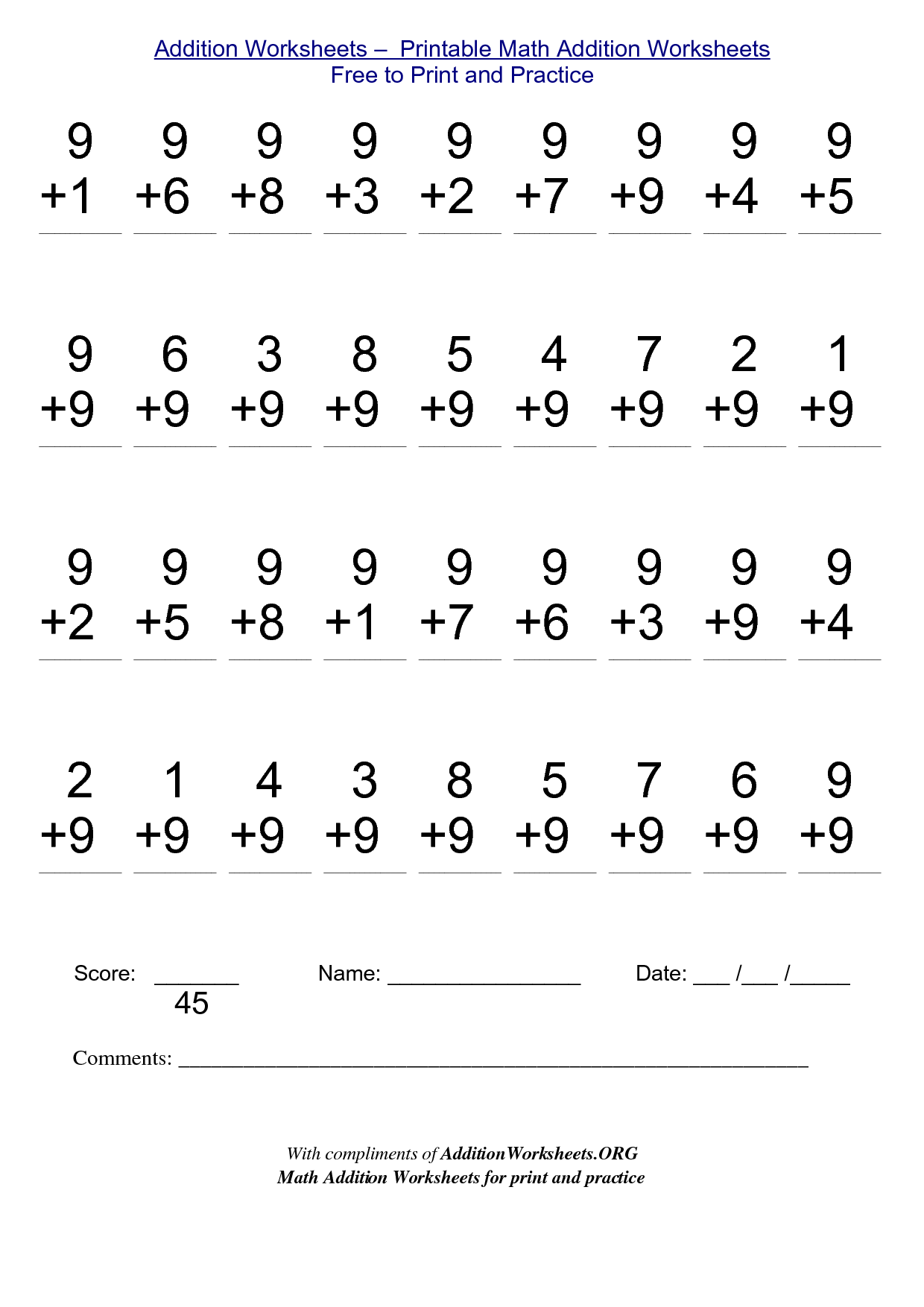 free printable addition worksheets