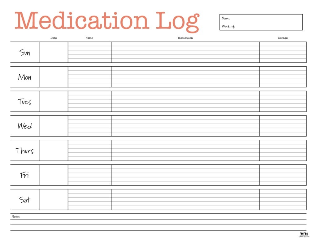 Medication Logs 25 FREE Printables Printabulls