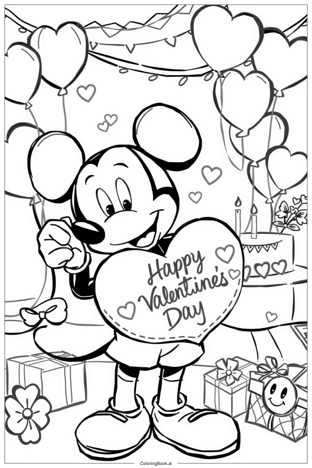 Mickey Mouse Valentines Day Party Happy Valentine s Day Coloring Page Free PDF PNG Printable 