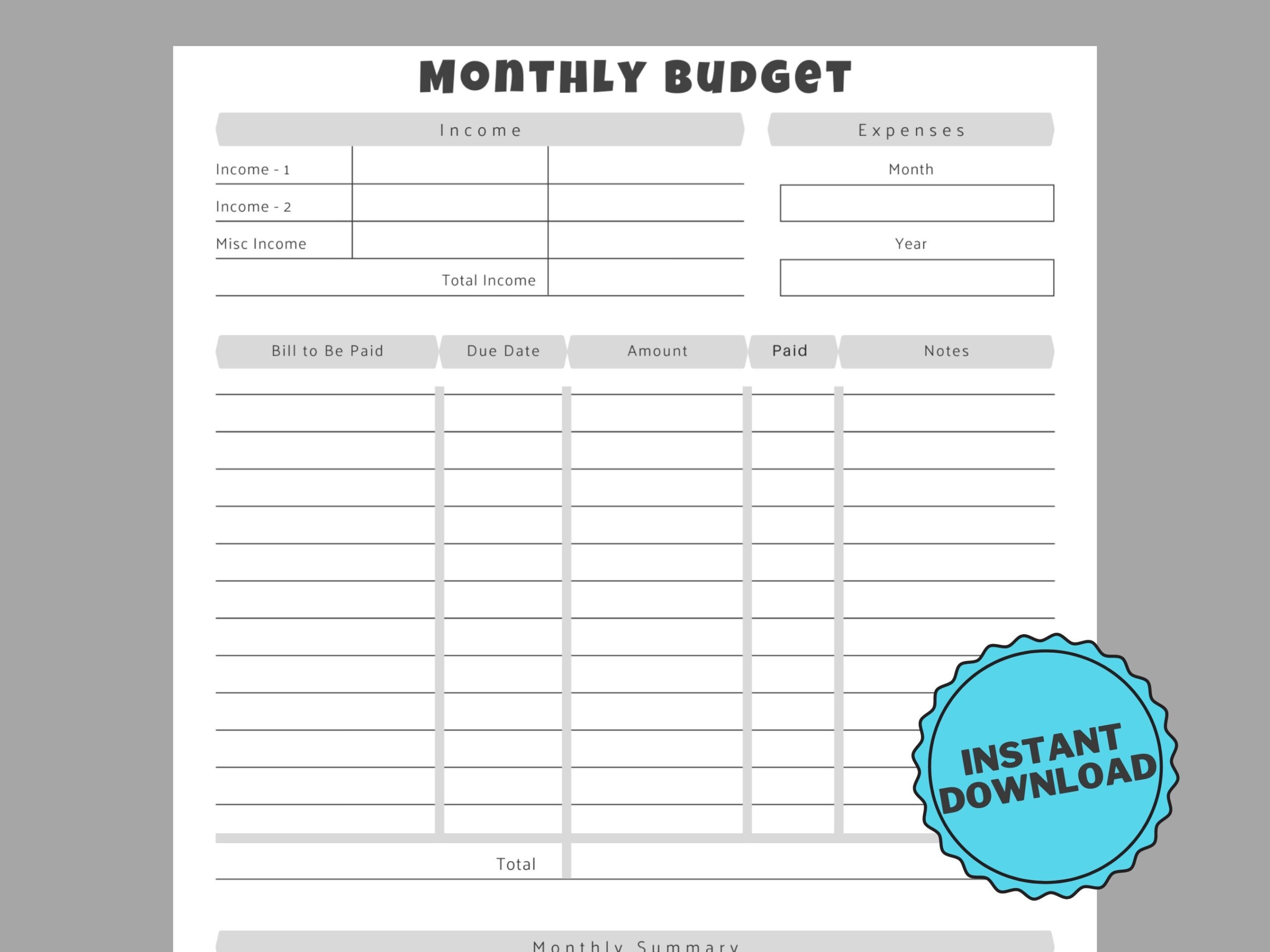 Monthly Budget Sheet Downloadable PDF Budget Template Printable Budget Sheet Etsy Hong Kong