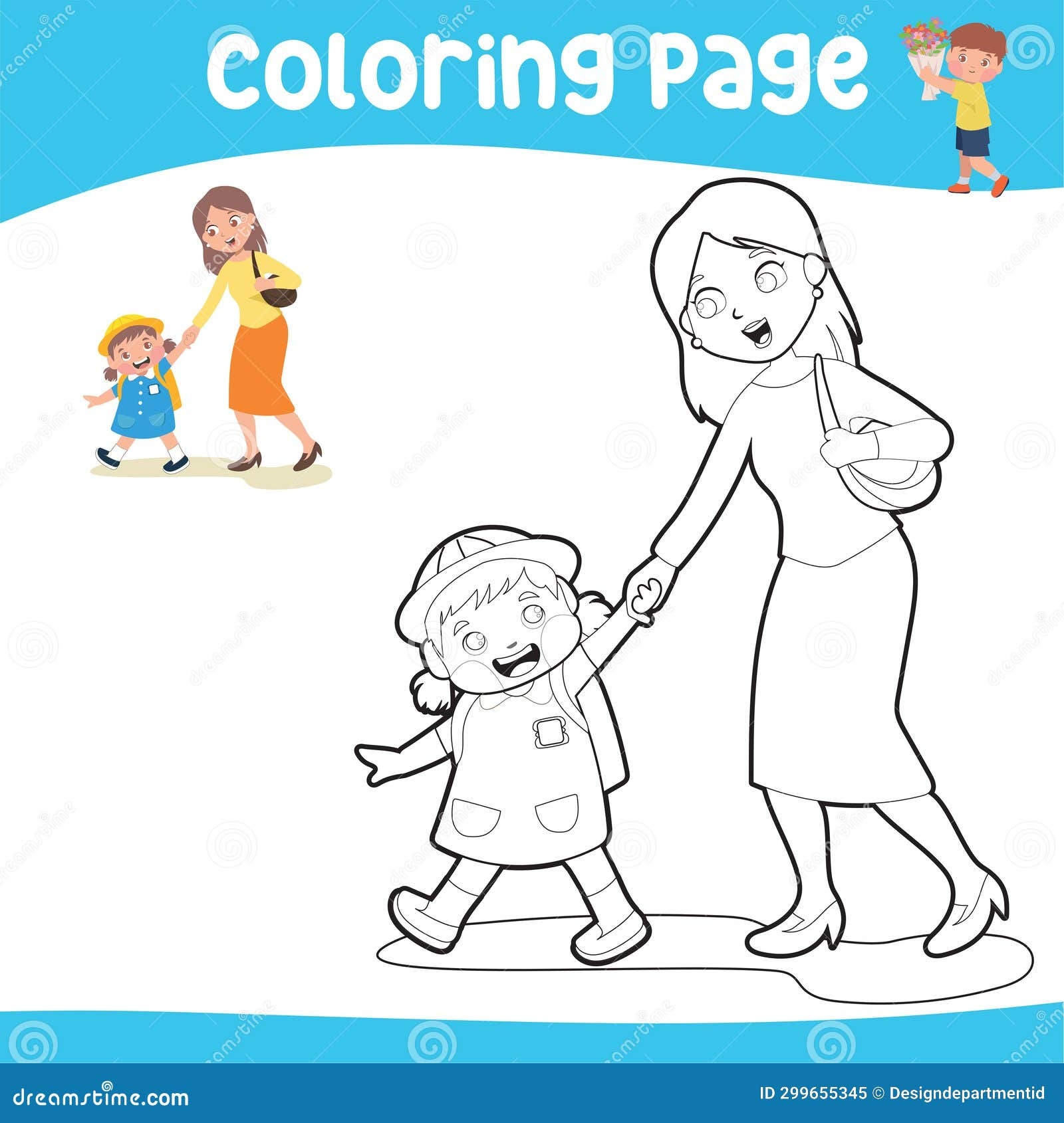 Mothers Day Coloring Pages Easy And Simple Colouring Page For Kids Stock Vector Illustration Of Childhood Daughter 299655345