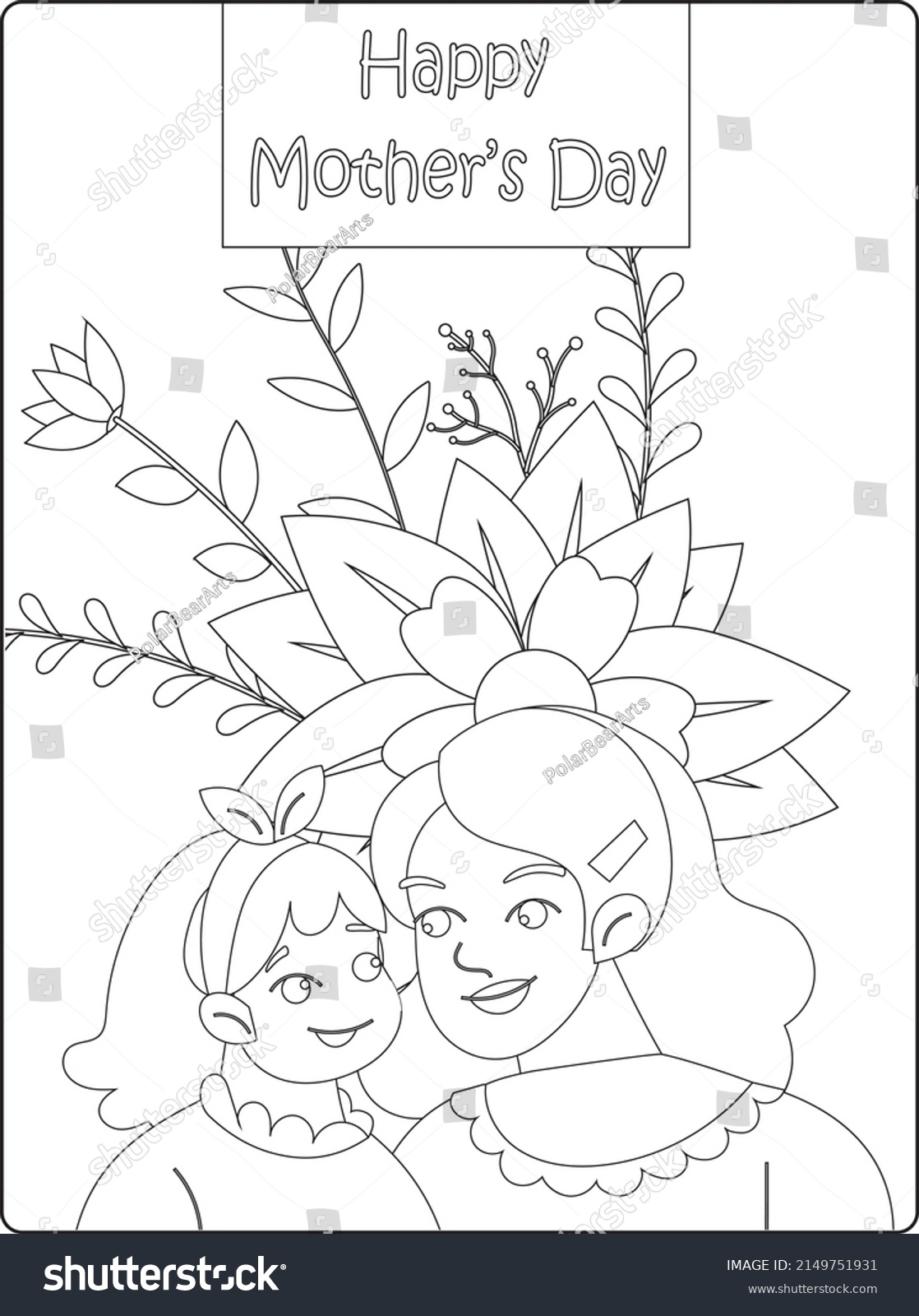 Mothers Day Coloring Pages Mom Daughter Stock Vector Royalty Free 2149751931 Shutterstock