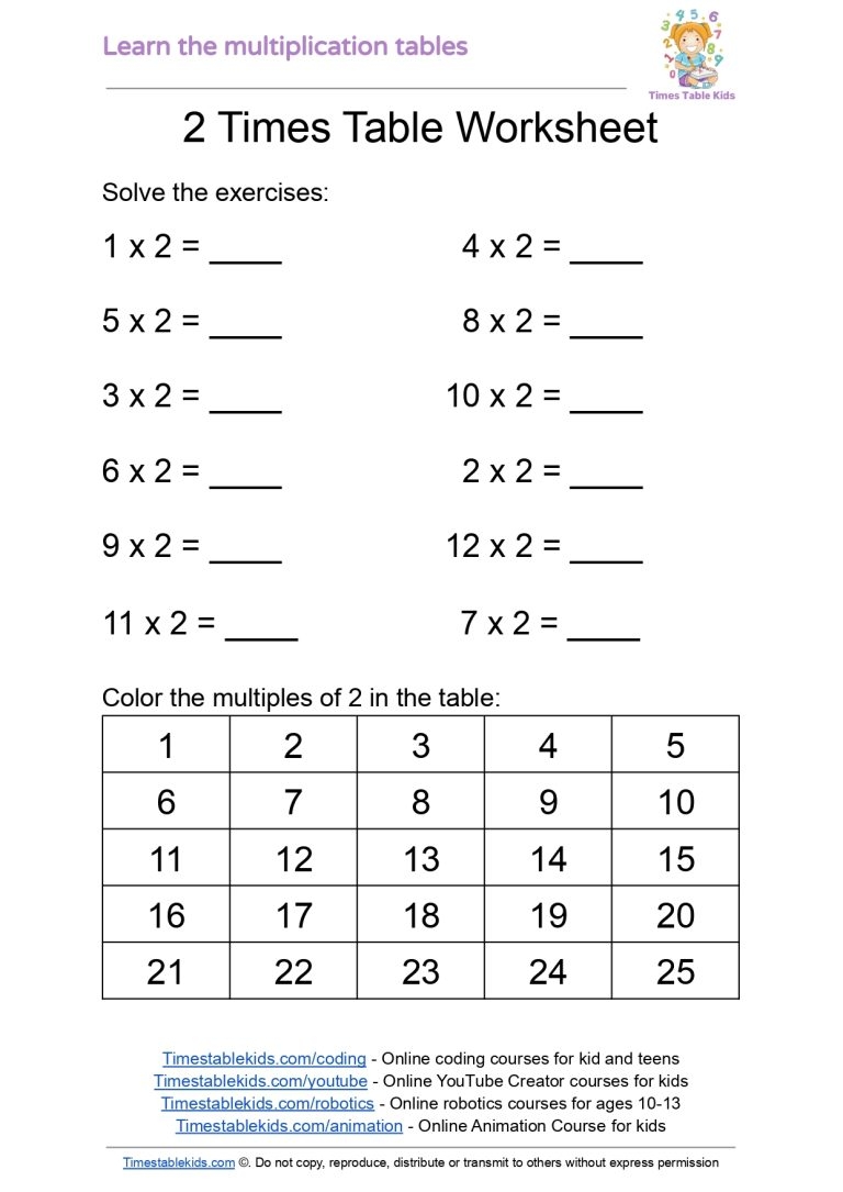 printable times table worksheets
