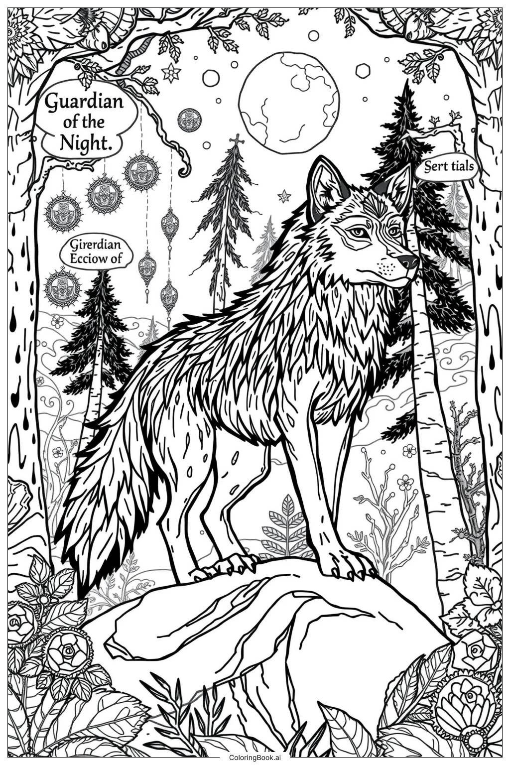 Mythical Lone Wolf Coloring Page Free PDF PNG Printable 