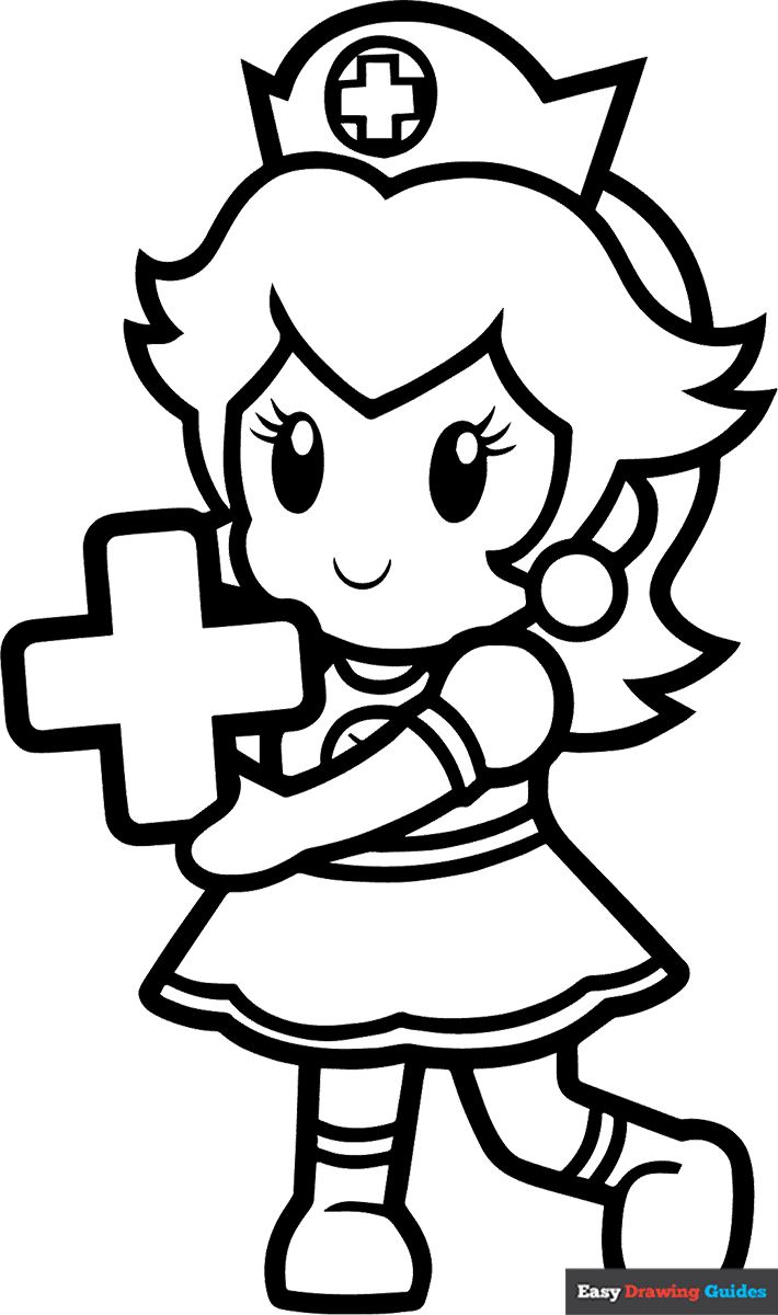 Nurse Princess Peach Coloring Page Easy Drawing Guides