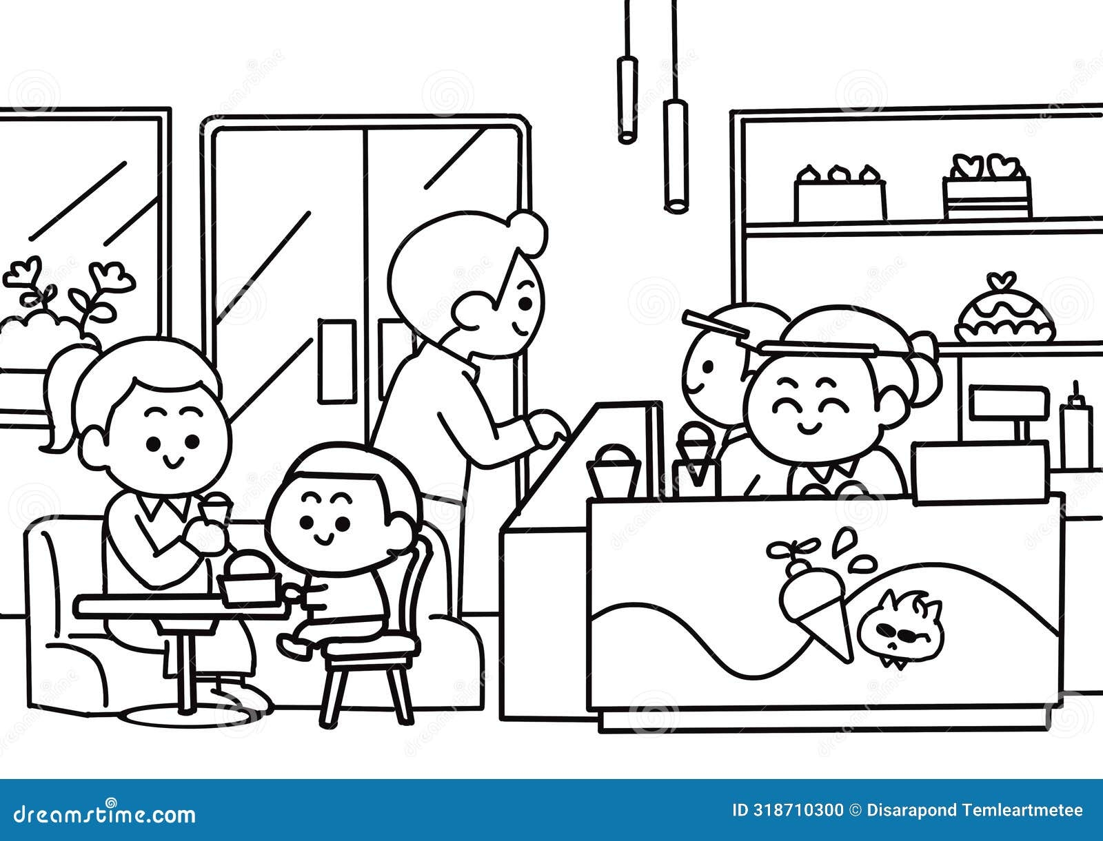 Parents In Ice Cream Shop Coloring Pages Stock Vector Illustration Of Summer Lifestyle 318710300
