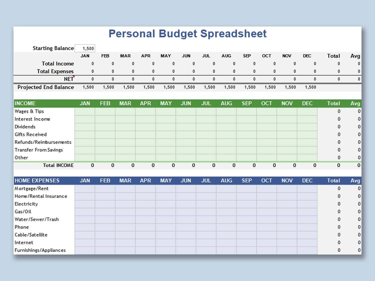 personal finance budget template