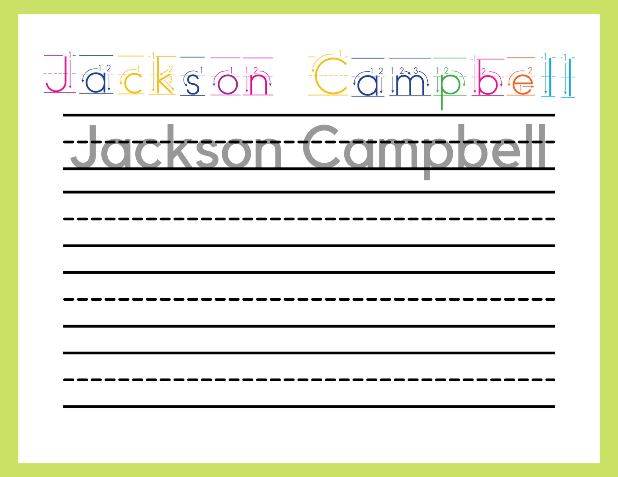name writing practice sheets