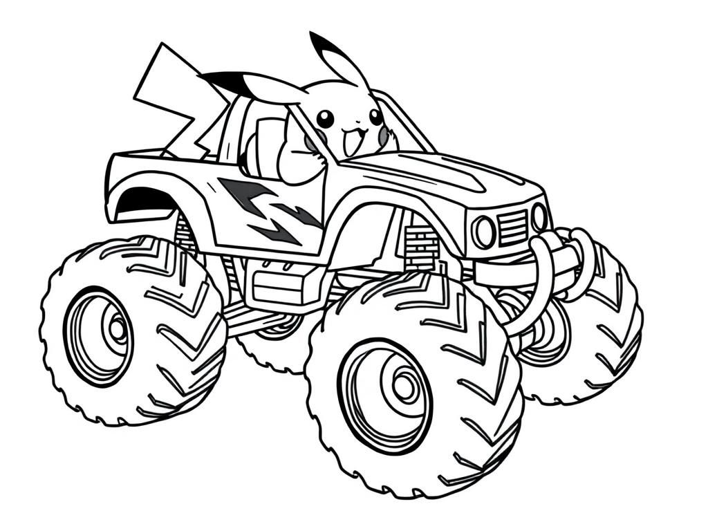 Pikachu Monster Truck Coloring Page Free Printable Coloring Page