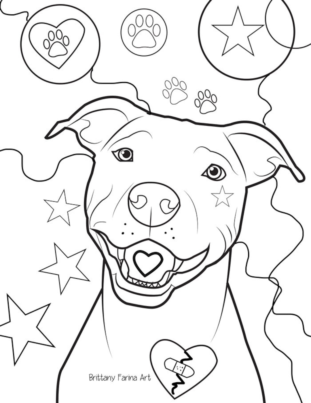 Pitbull Coloring Page Dog Lover Illustration JPEG Etsy Australia