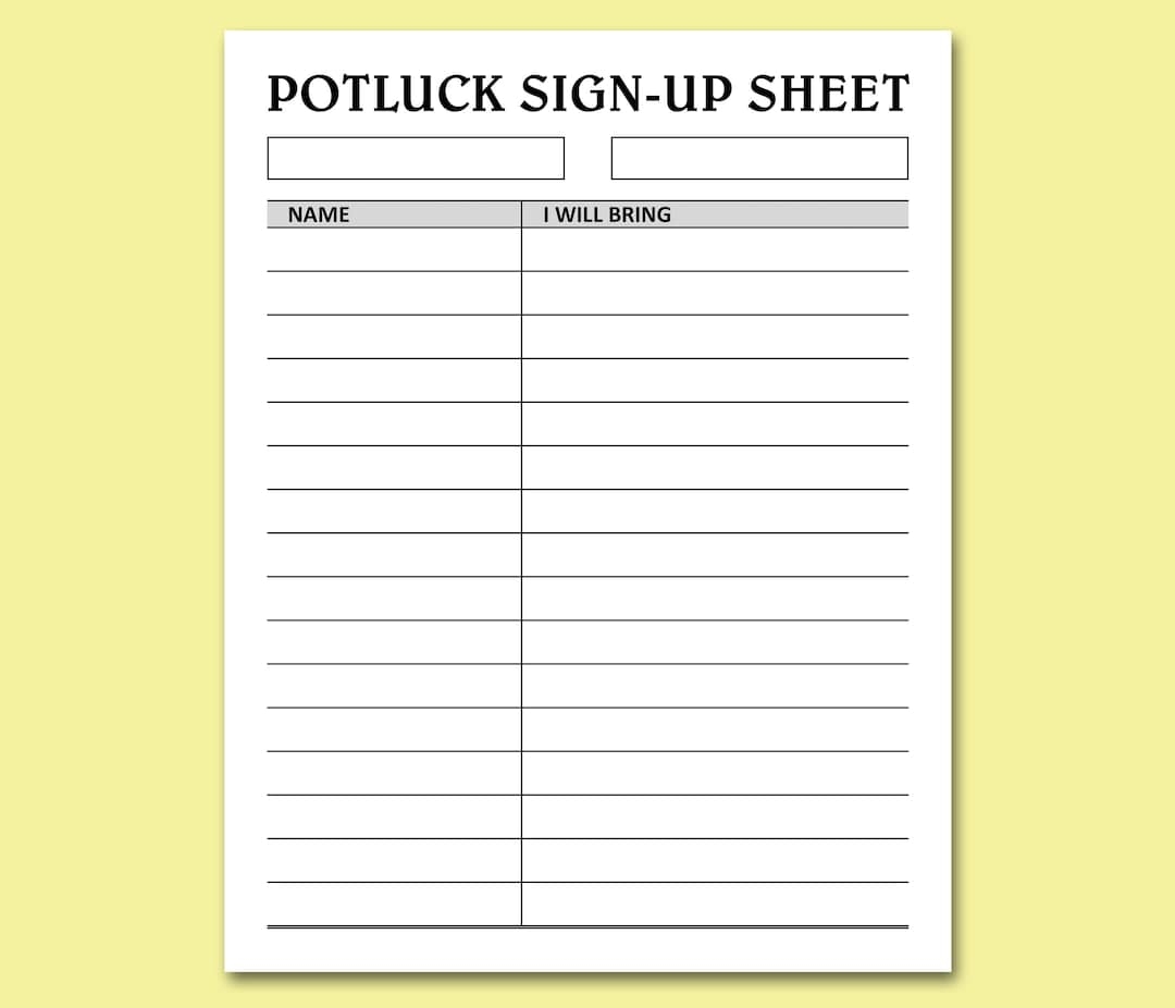 Potluck Sign Up Sheet Feiertage Events Potluck Brunch Dinner Party Food Signup Organizer Instant Download Letter A4 PDF Etsy de