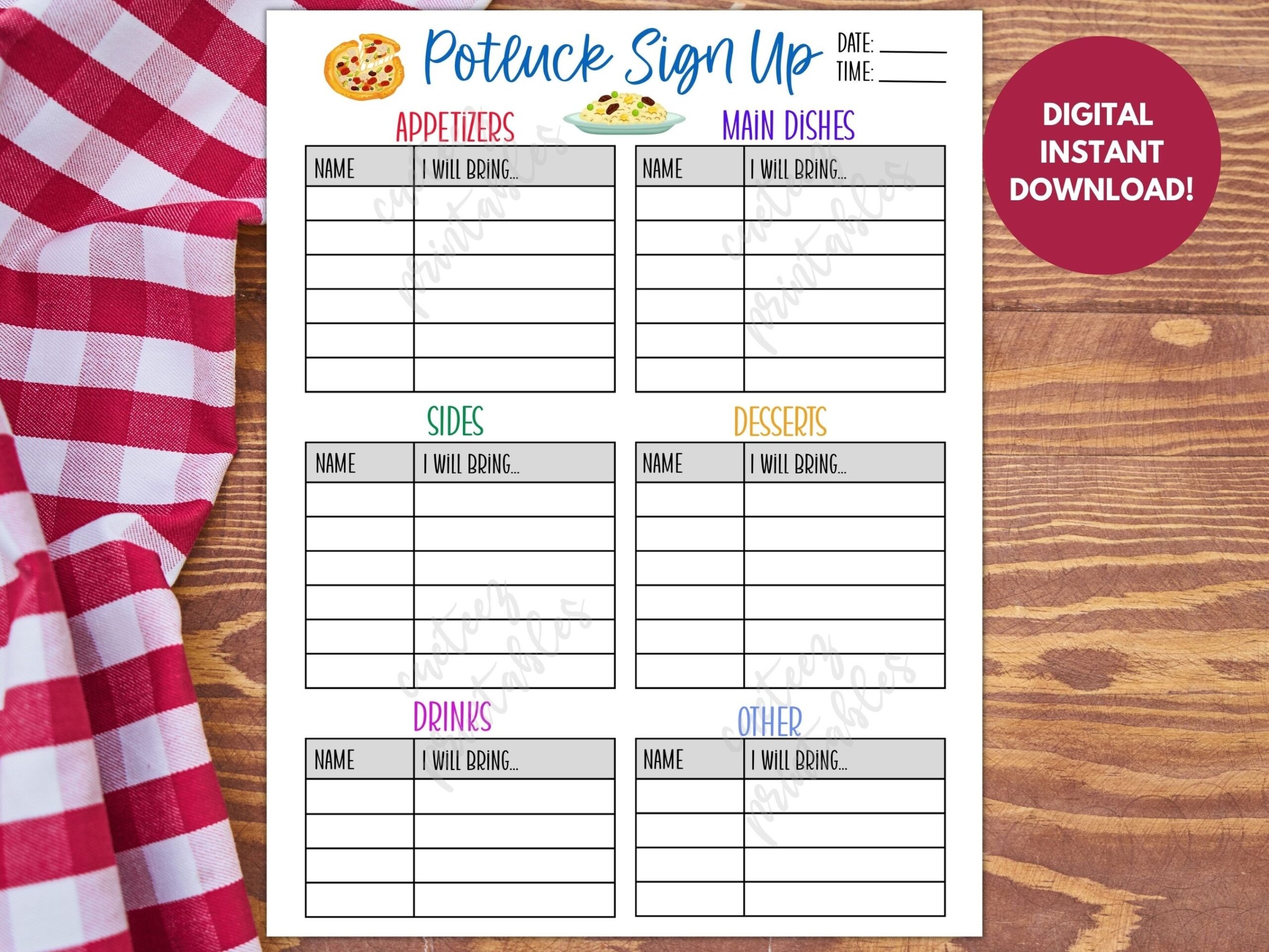 Potluck Sign Up Sheet Printable F r Potluck Party Sign Up For Potluck Lunch Dinner Was Mitbringen Etsy de