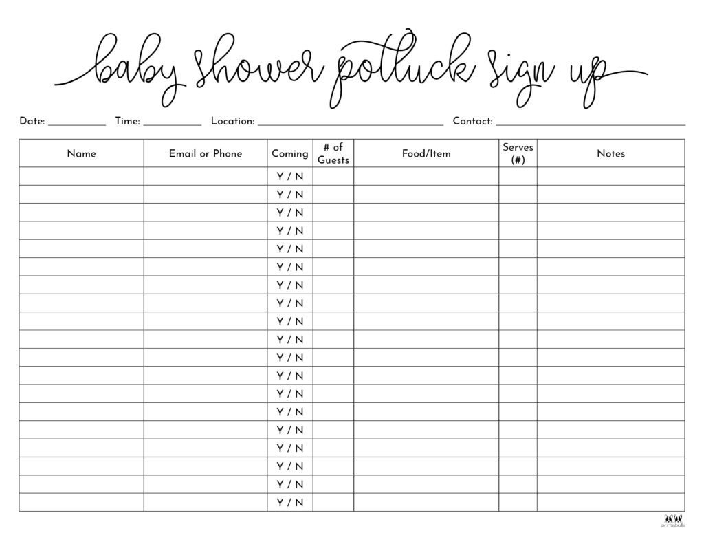Potluck Sign Up Sheets 74 FREE Sheets Printabulls