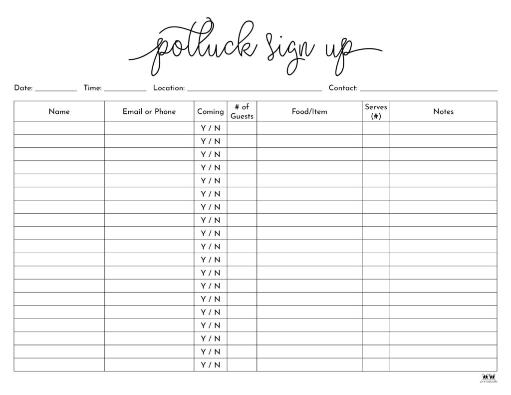 food sign up sheet
