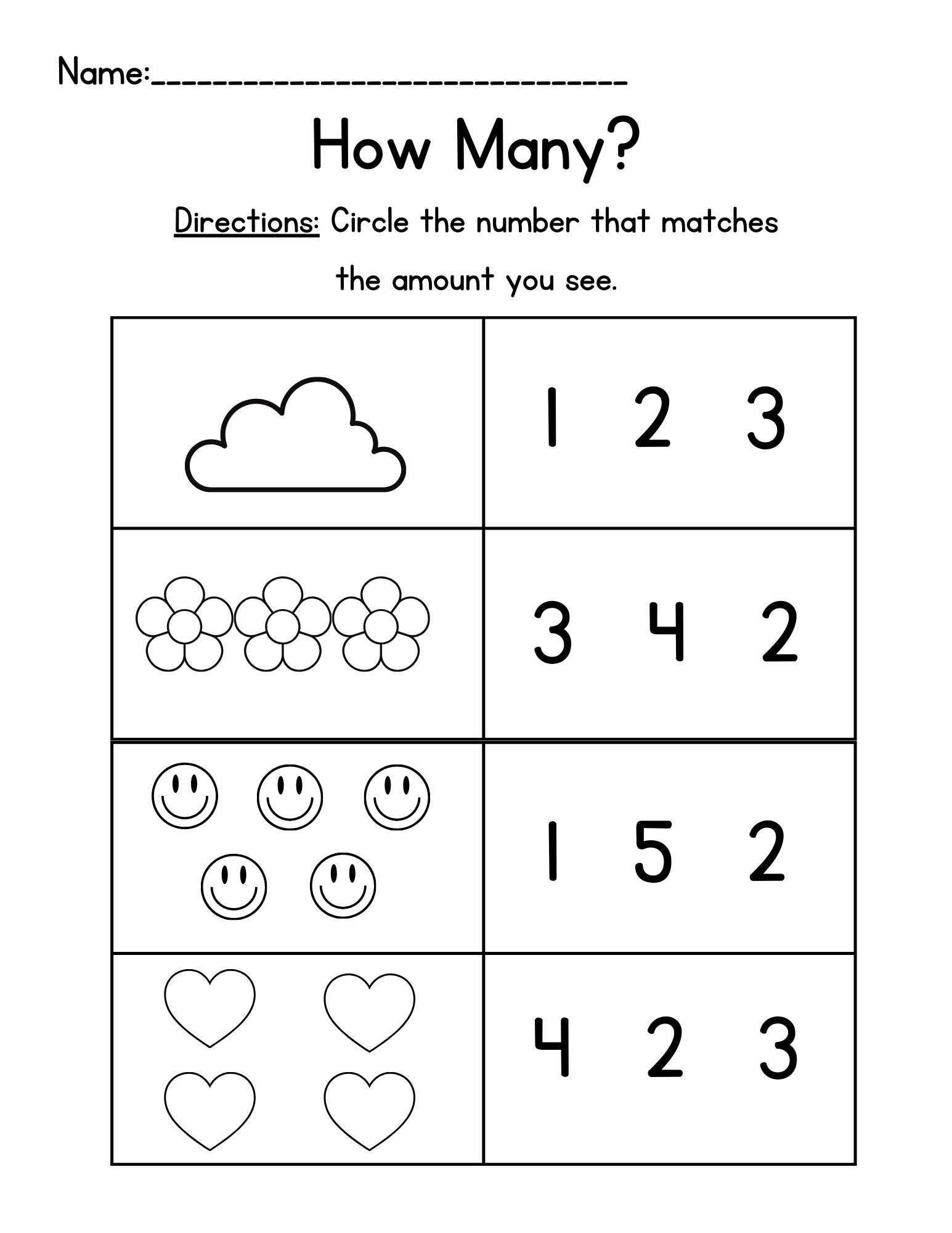 number worksheets for preschool