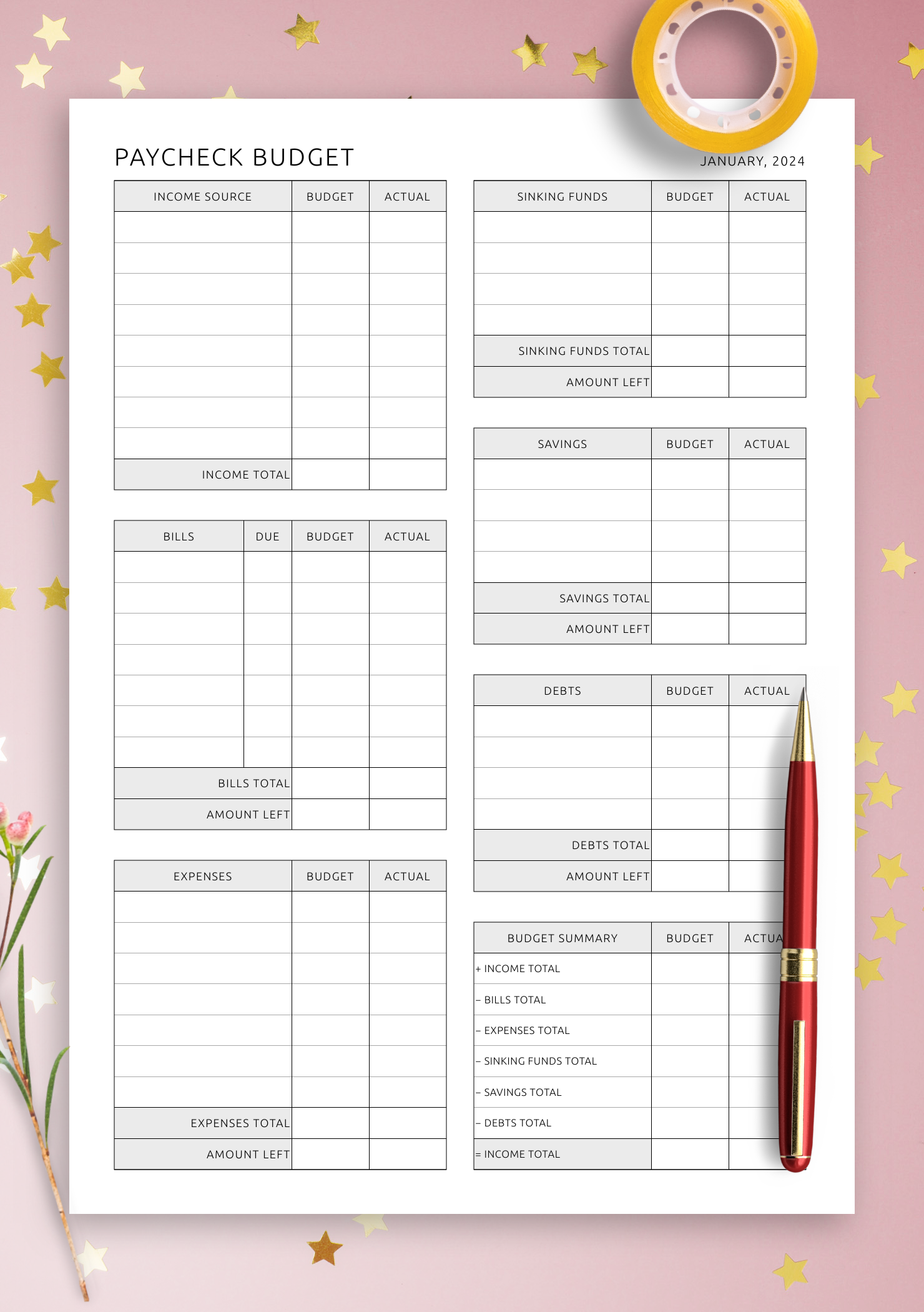 printable budget worksheets