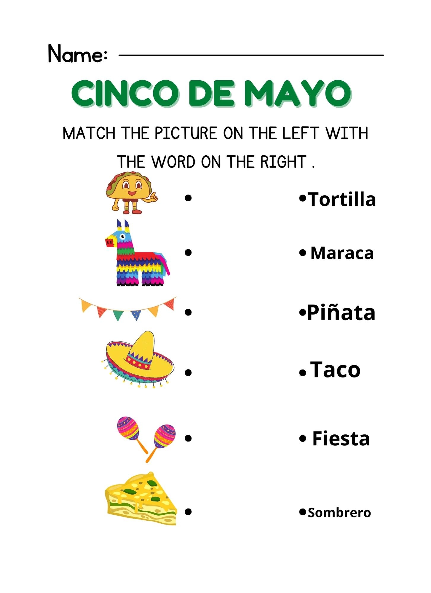 Printable Cinco De Mayo Matching Worksheets Matching Word To Picture Activity Made By Teachers Printable Cinco De Mayo Matching Worksheets Matching Word To Picture Activity Made By Teachers