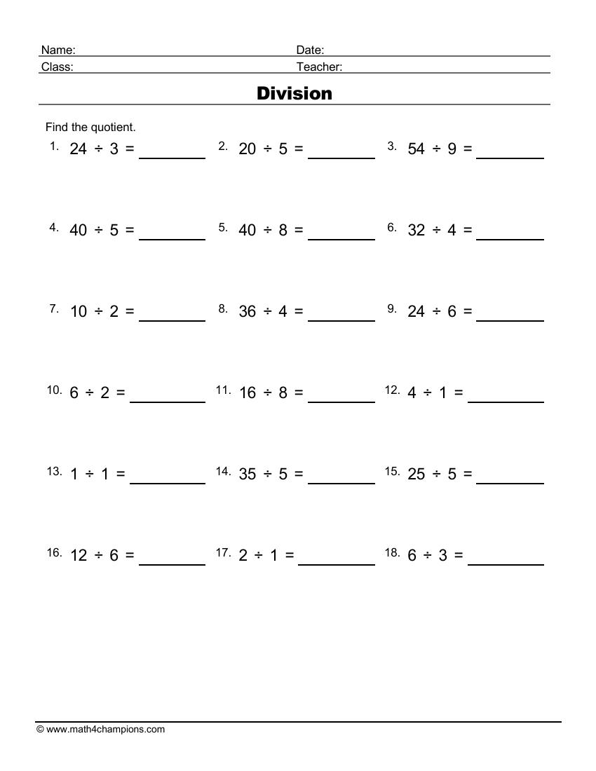printable math worksheets division