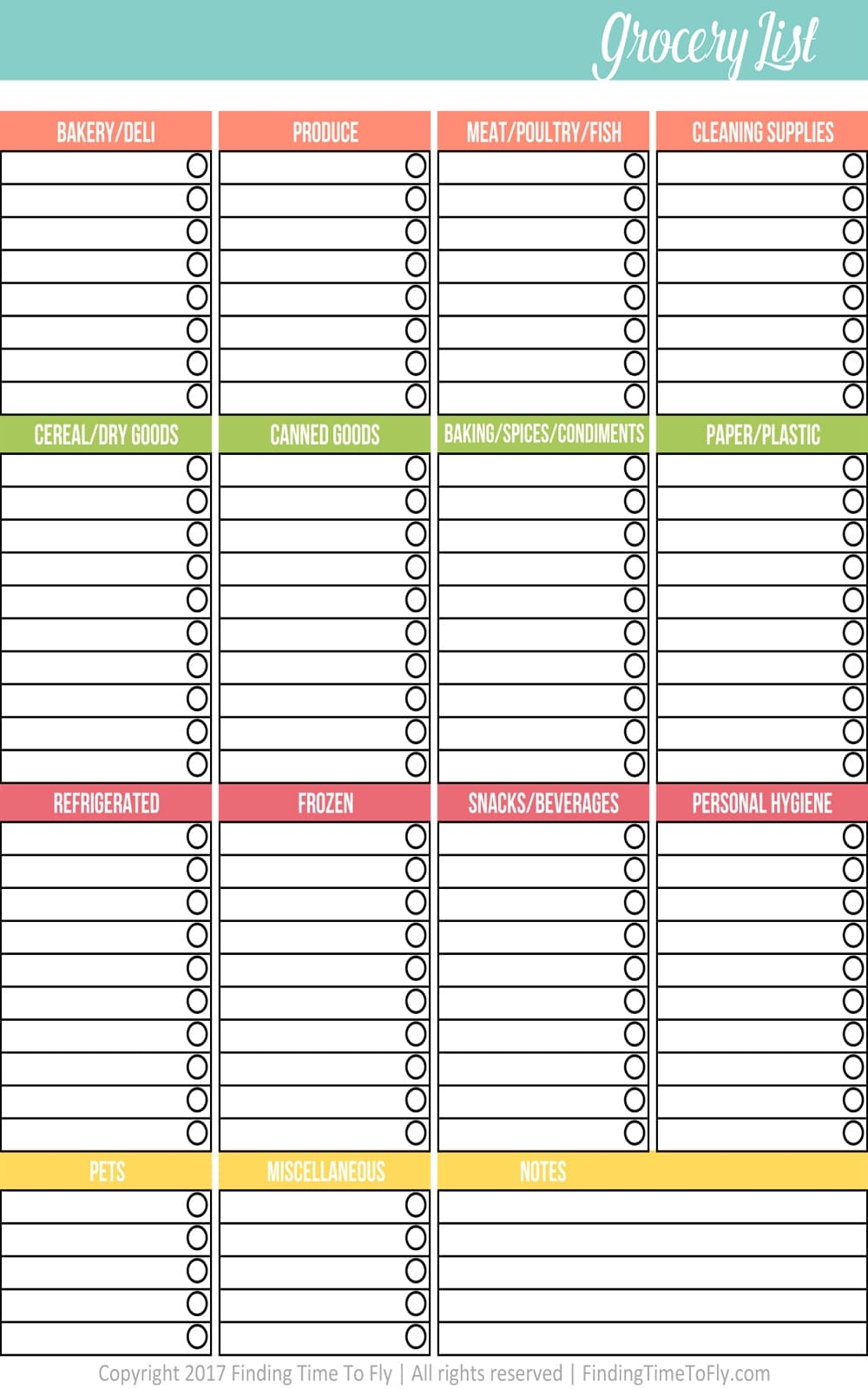 free printable grocery shopping list