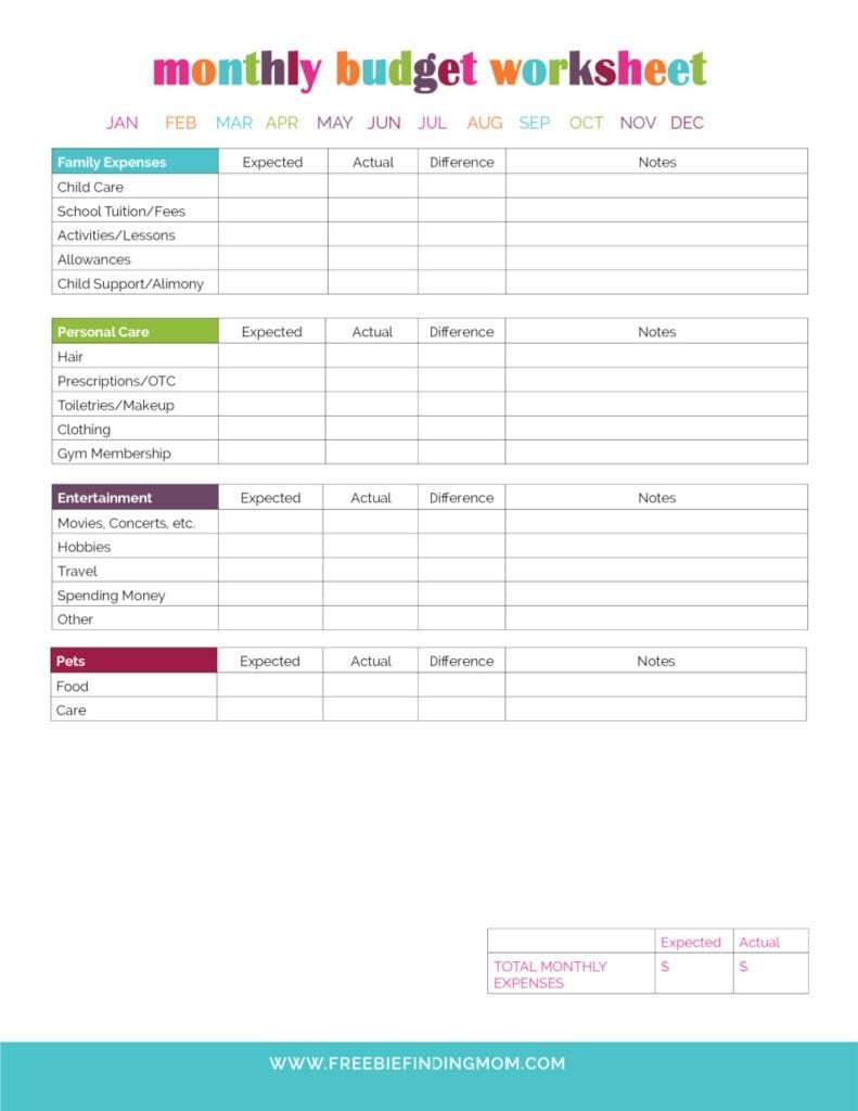 printable monthly budget worksheet