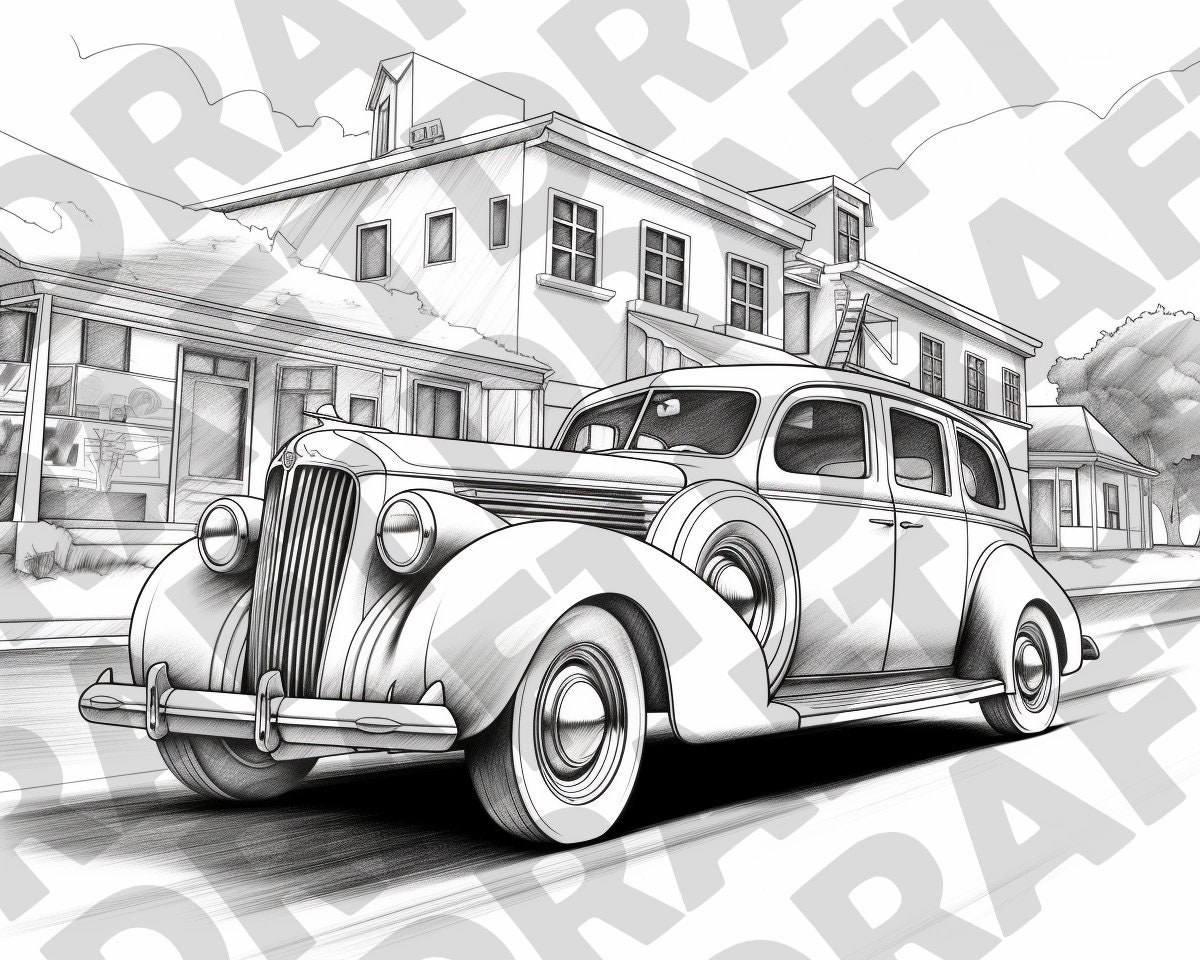 Printable Old Car Coloring Pages Classic Car Coloring Pages For Relaxation Vintage Car Coloring Sheets For Kids 1940s 1950s Etsy