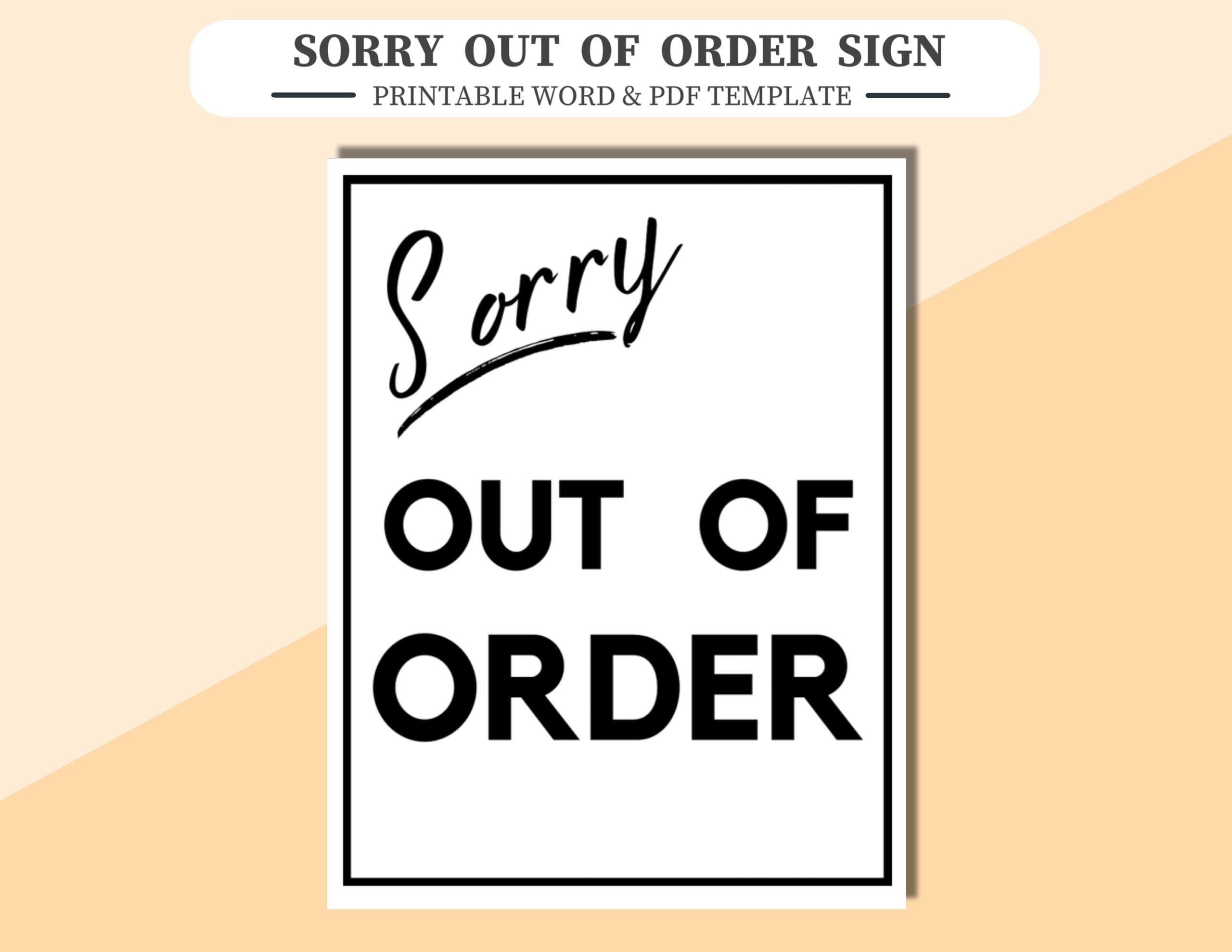 Printable Out Of Order Sign PDF Word PNG Etsy UK