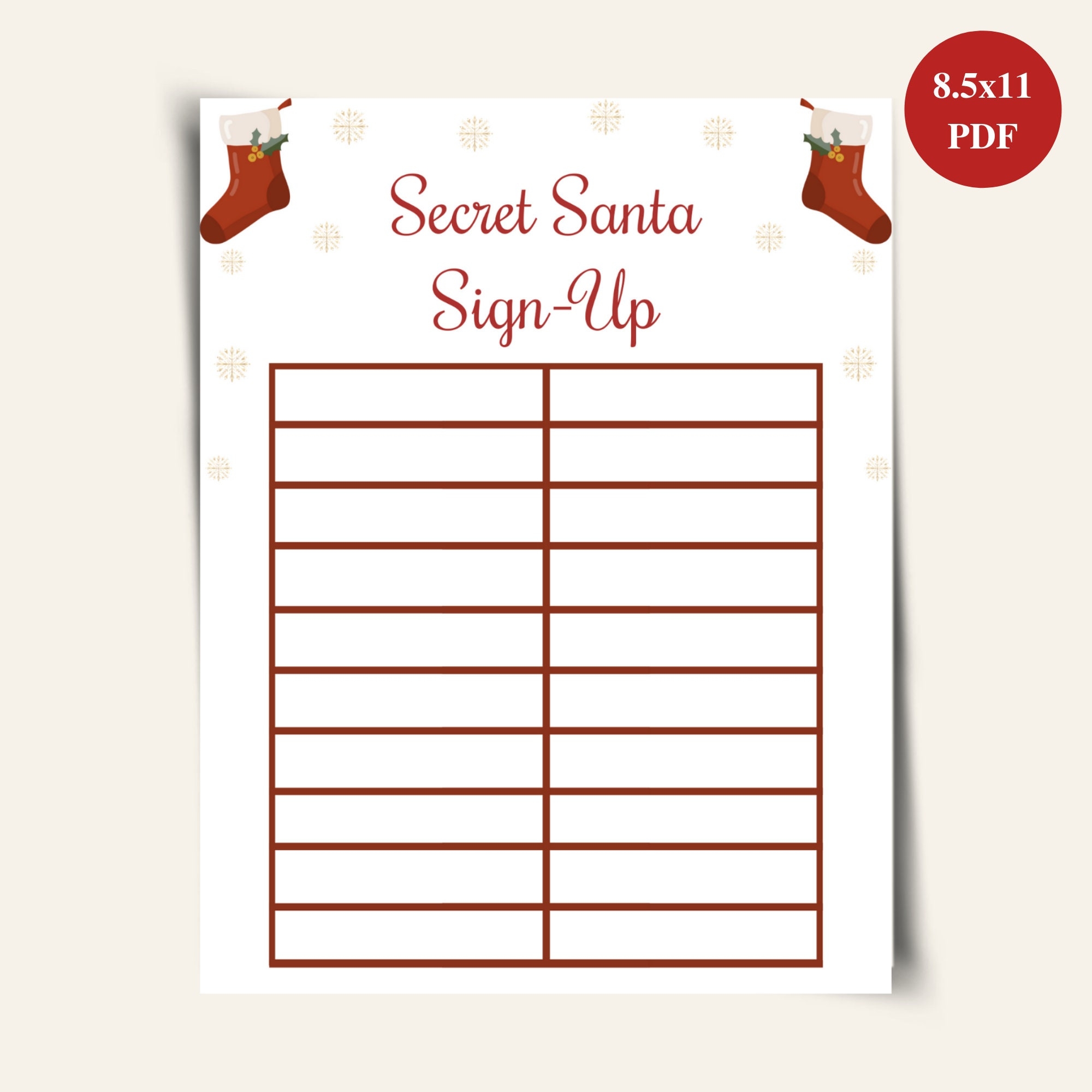 Printable Secret Santa Sign Up Sheet DOWNLOAD Etsy