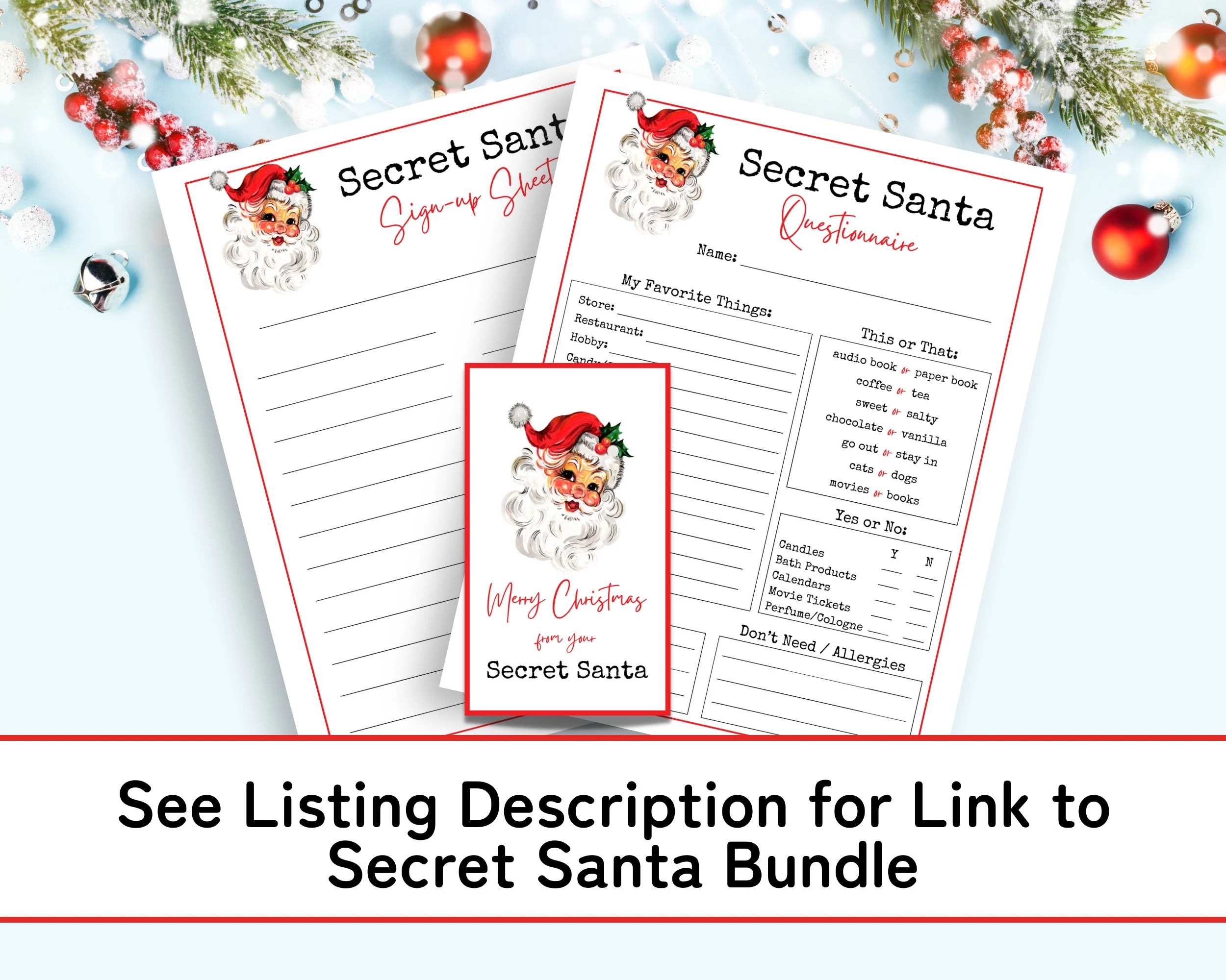 Printable Secret Santa Sign Up Sheet Printable Party Favors