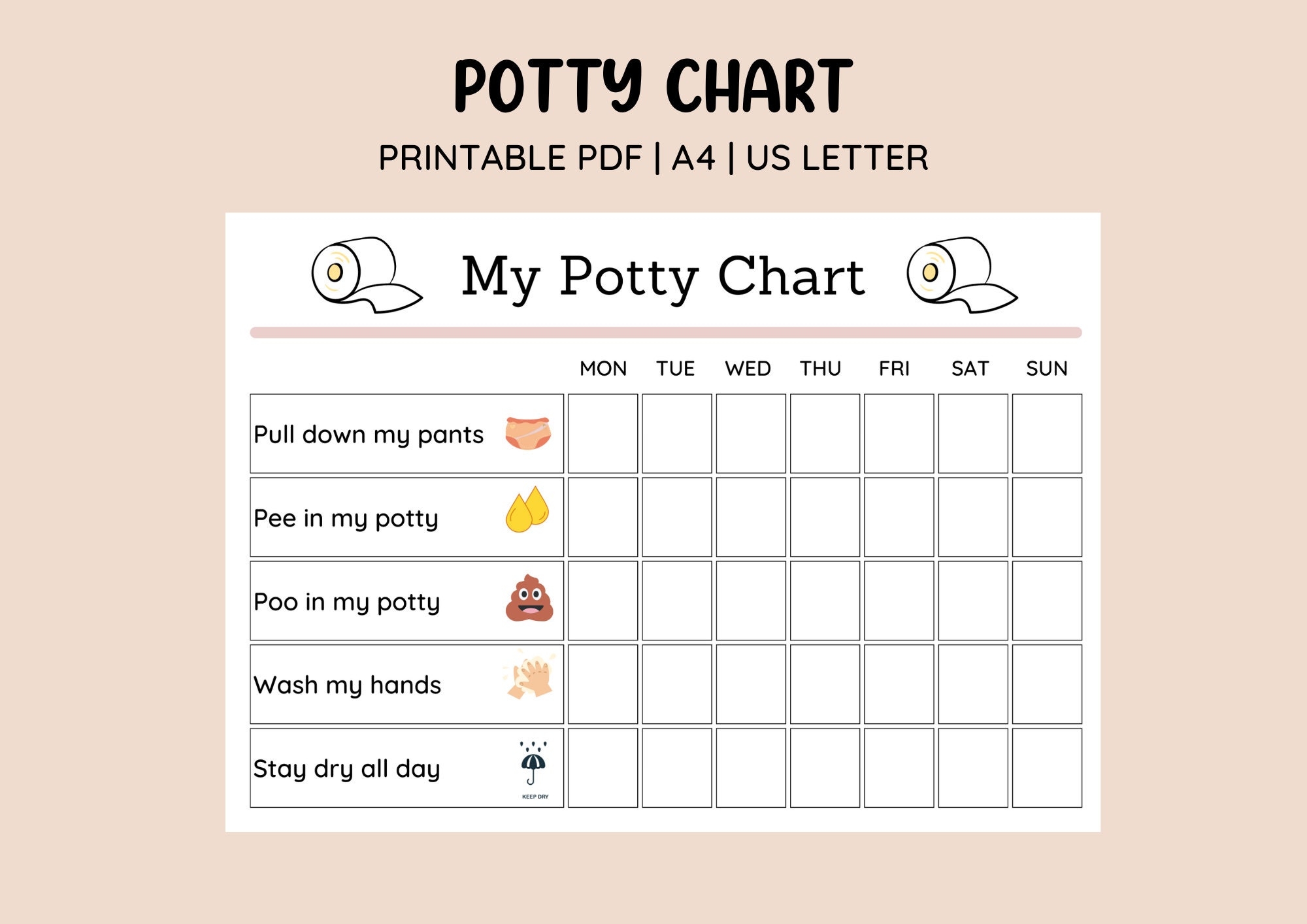 Printable Weekly Potty Training Chart Potty Sticker Chart Toddler Toilet Training Potty Chart Reward Chart Printable Sticker Chart Etsy UK