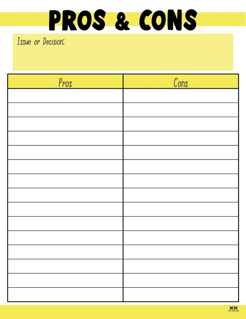 Pros Cons List Templates 18 Printables Printabulls