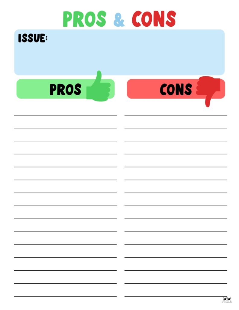 Pros Cons List Templates 18 Printables Printabulls