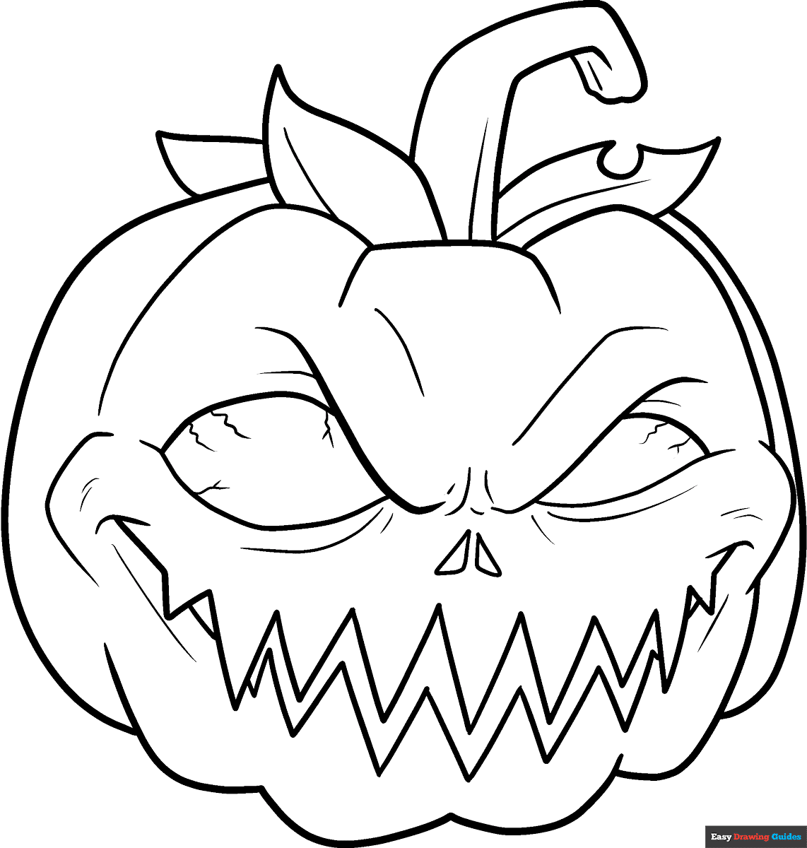 Scary Pumpkin Coloring Page Easy Drawing Guides