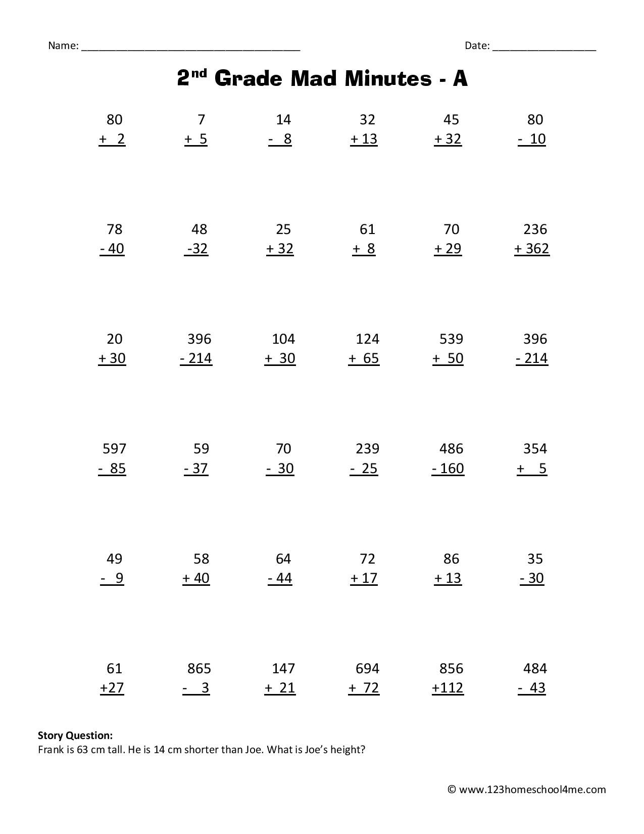 2nd math worksheets printable