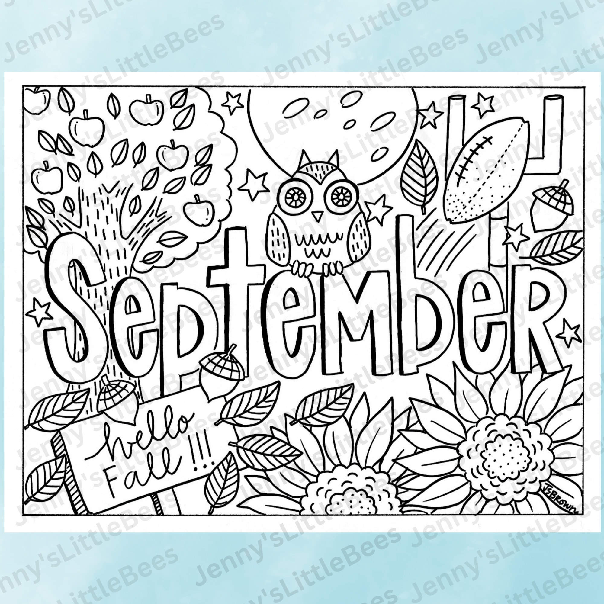 September Printable Coloring Page Hand drawn September Coloring Page Month Color Sheet Original September Coloring Page Digital Download Etsy New Zealand