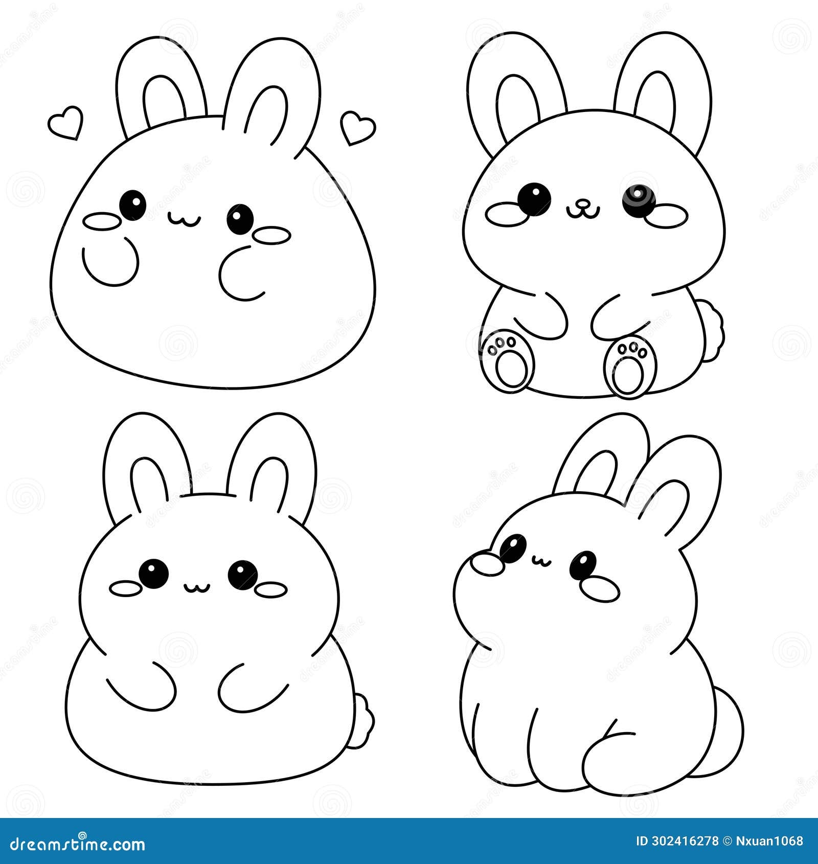 Set Of Cute Bunny Cartoon Coloring Page Stock Vector Illustration Of Child Farm 302416278