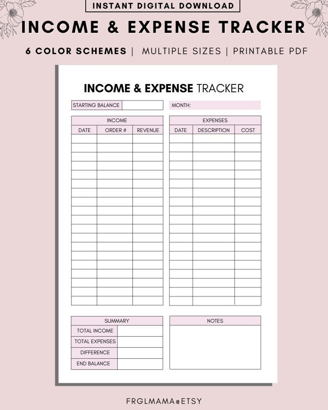 Small Business Income Expense Tracker Budget bersicht PDF Zum Ausdrucken Etsy de