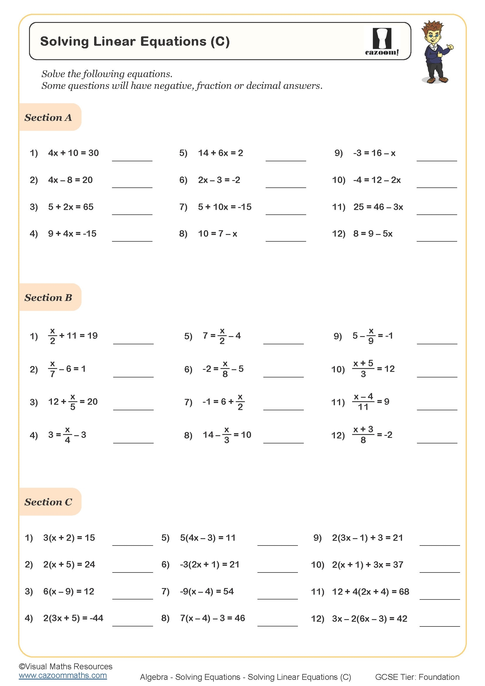 printable algebra worksheets