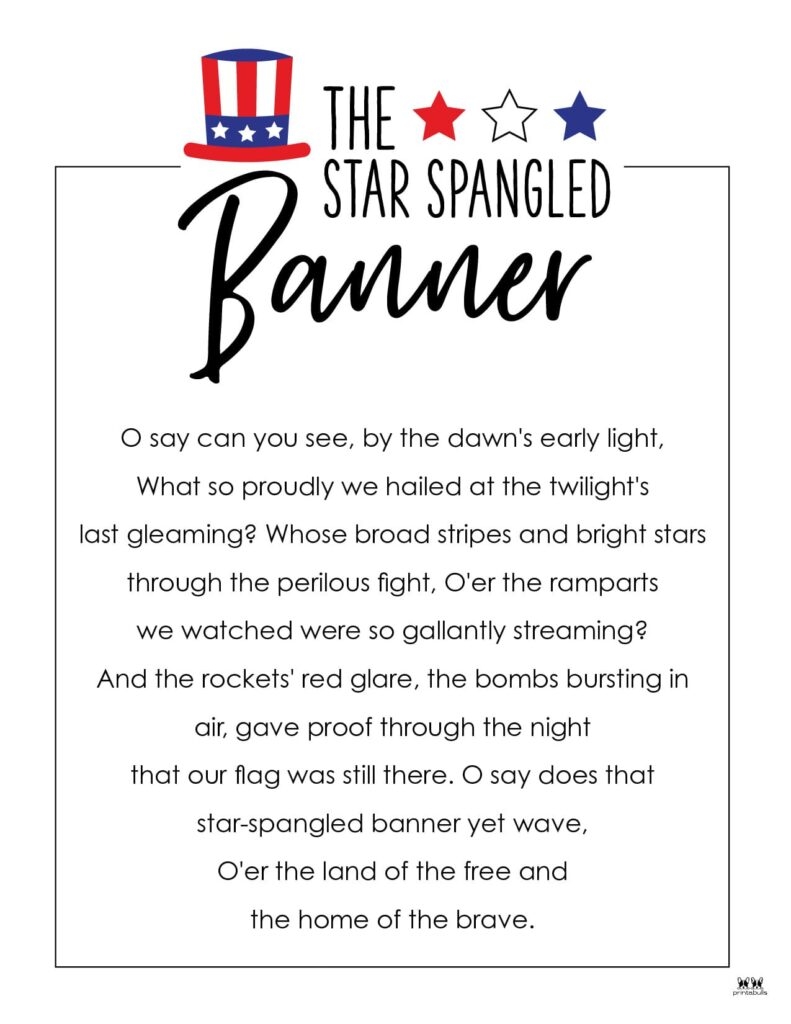 Star Spangled Banner Lyrics 10 FREE Printables Printabulls