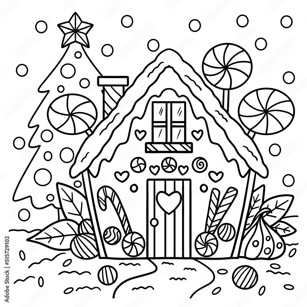 Stock Vektorgrafik Christmas Gingerbread House Coloring Page Adobe Stock