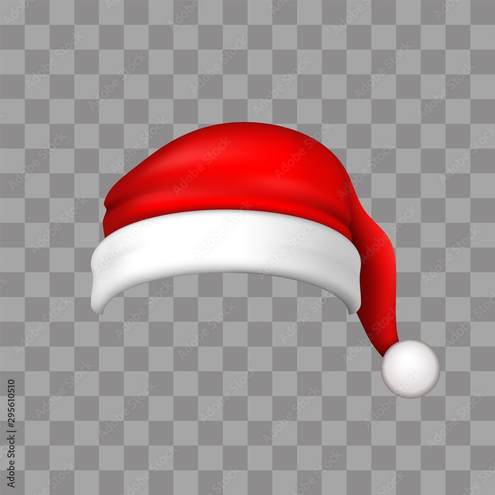 Stock Vektorgrafik Santa Claus Hat 3D Realistic Santa Claus Hat Isolated On Transparent Background Red Funny Cap Silhouette Merry Christmas Clothes Cute Design New Year Decoration Wear Costume Vector Illustration Adobe Stock