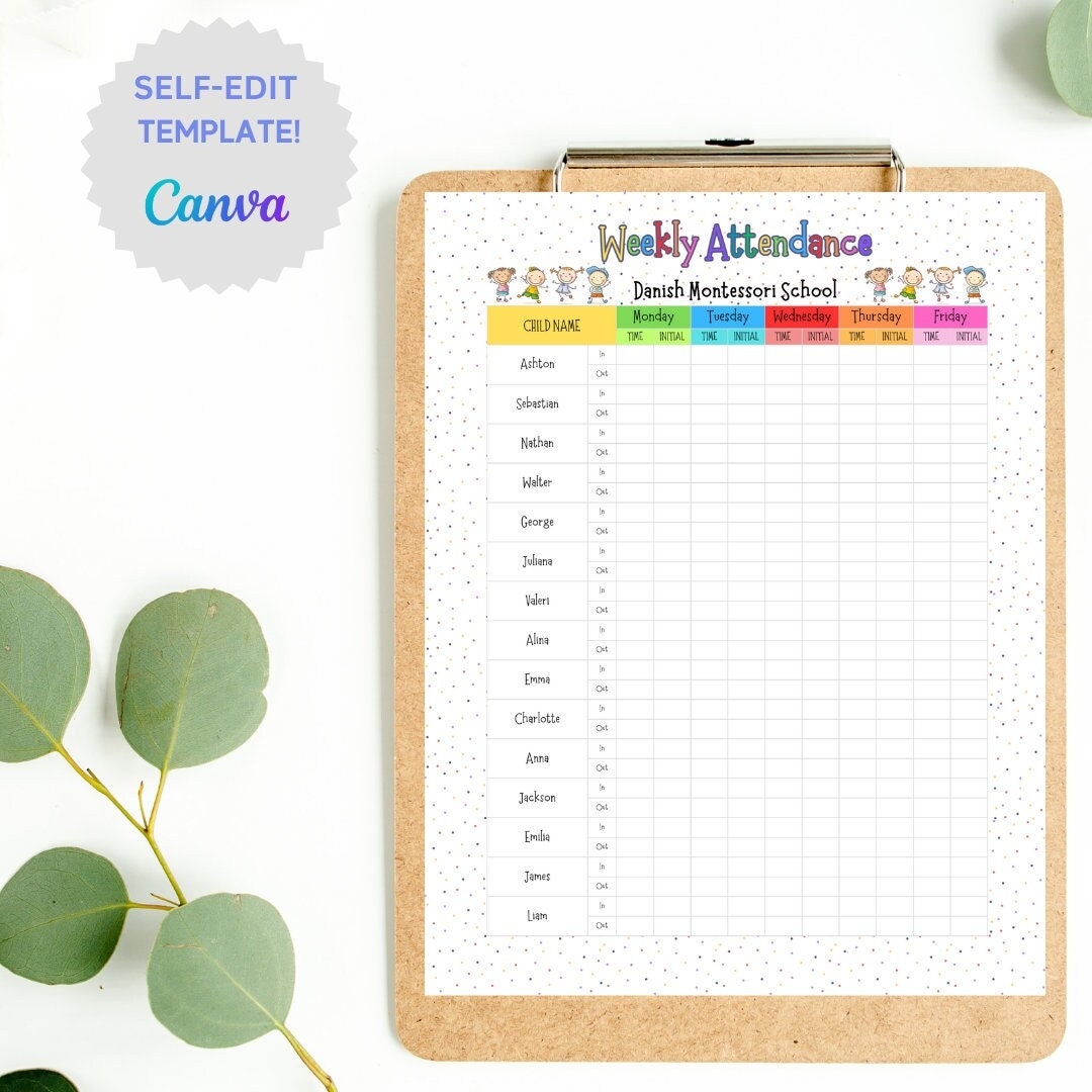 Sunday School Attendance Sheet Etsy
