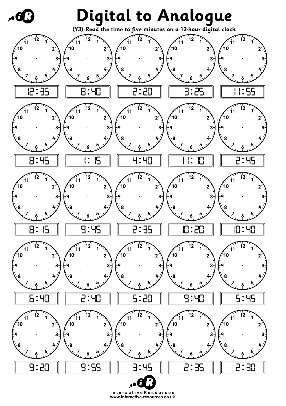Teaching Time Free Telling Time Worksheets