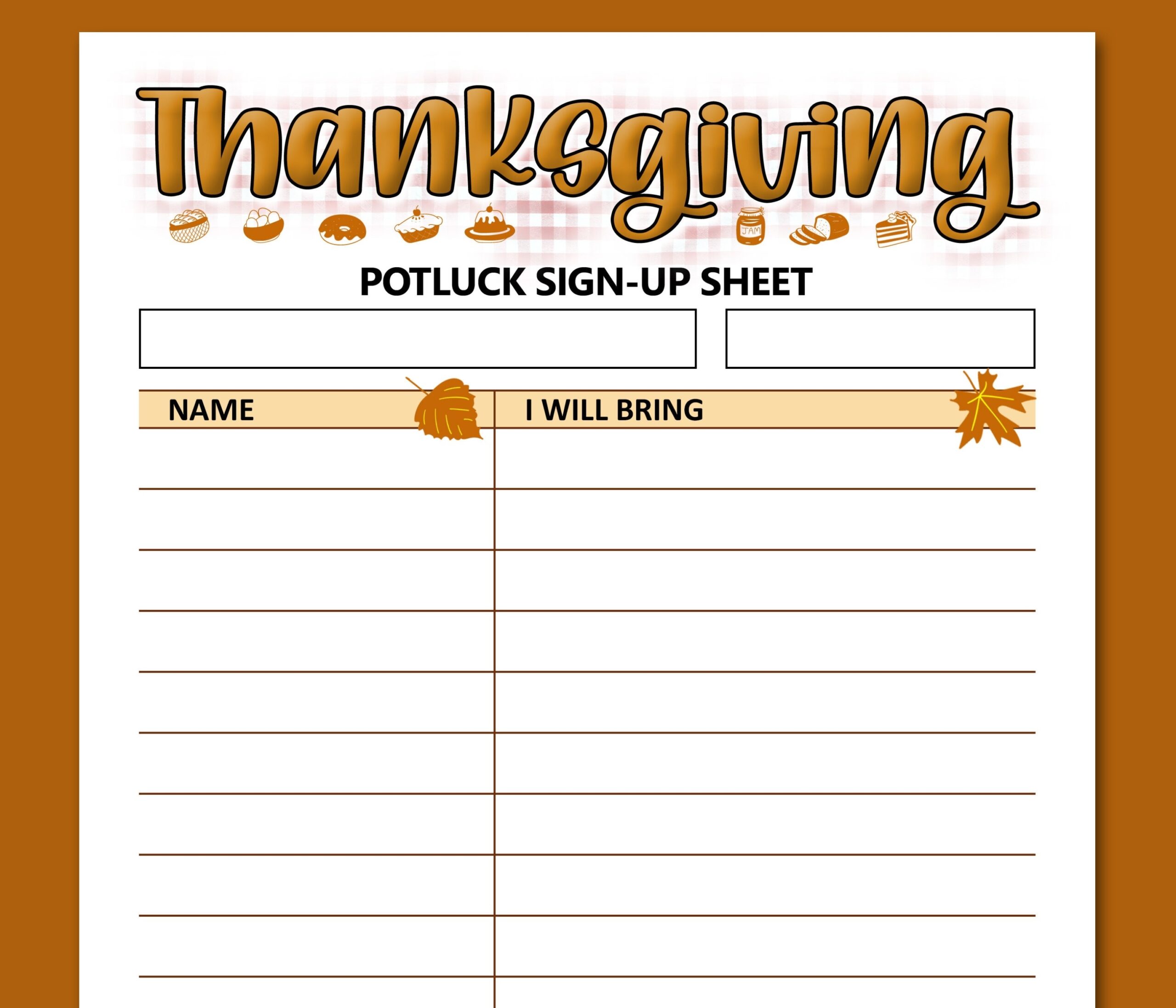 Thanksgiving Potluck Sign Up Sheet Printable Form Letter Size Etsy de